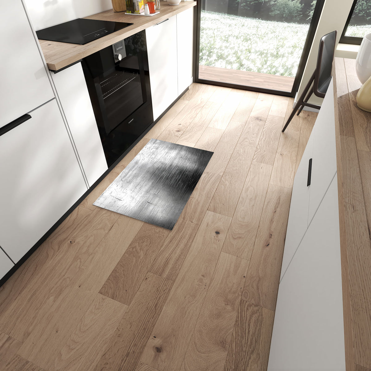 Wasserabweisender Teppich für die Küche mit Motiv Strukturierte Oberfläche in moderner Küche