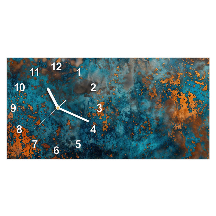 Wanduhr Blaue Maserung aus Glas – Querformat 60 × 30 cm mit Ziffernblatt Modern