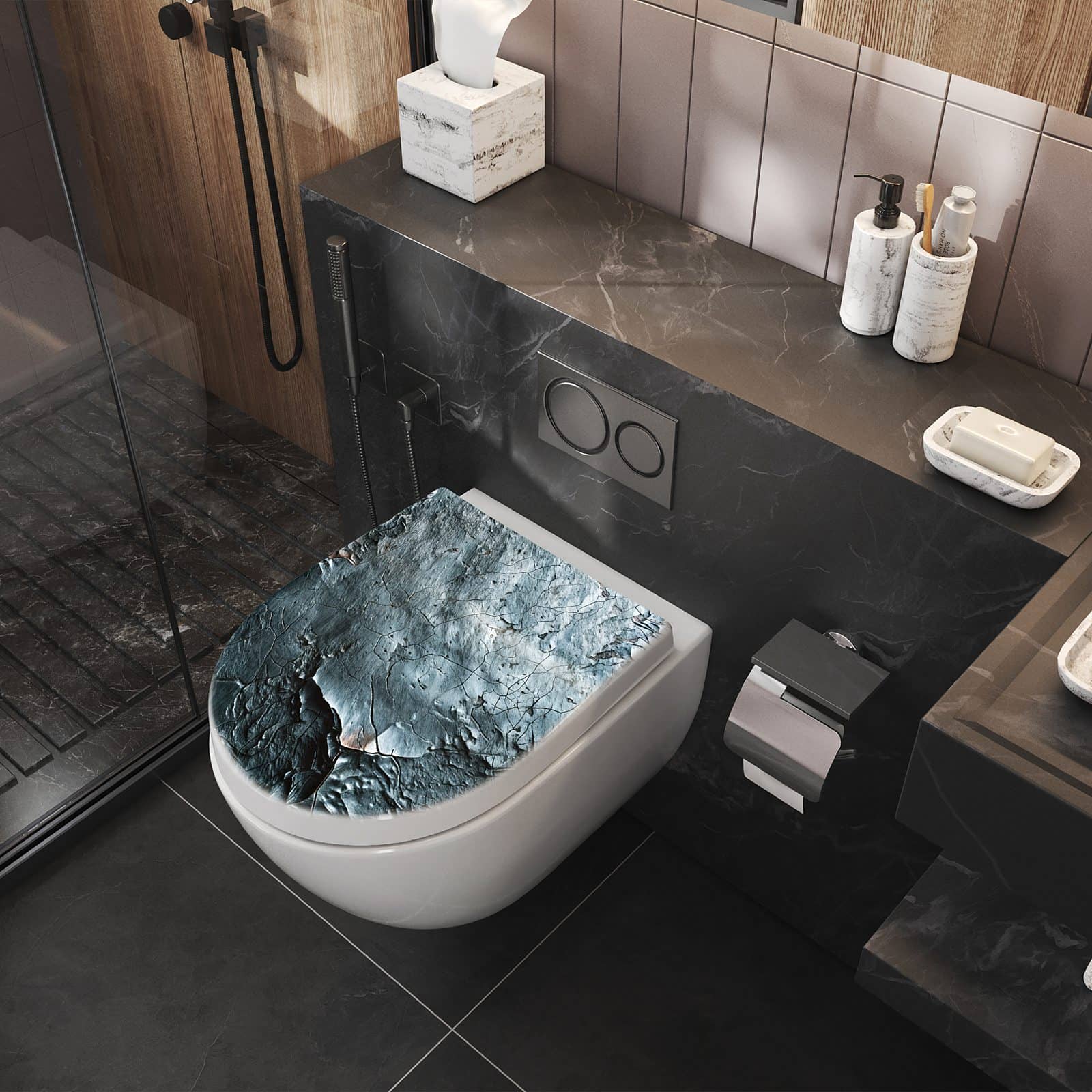 WC-Sitz mit Absenkautomatik Oberfläche von Strukturierte