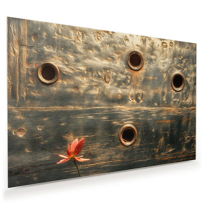 Wandbild mit dem Motiv Rote Blüten am Metall