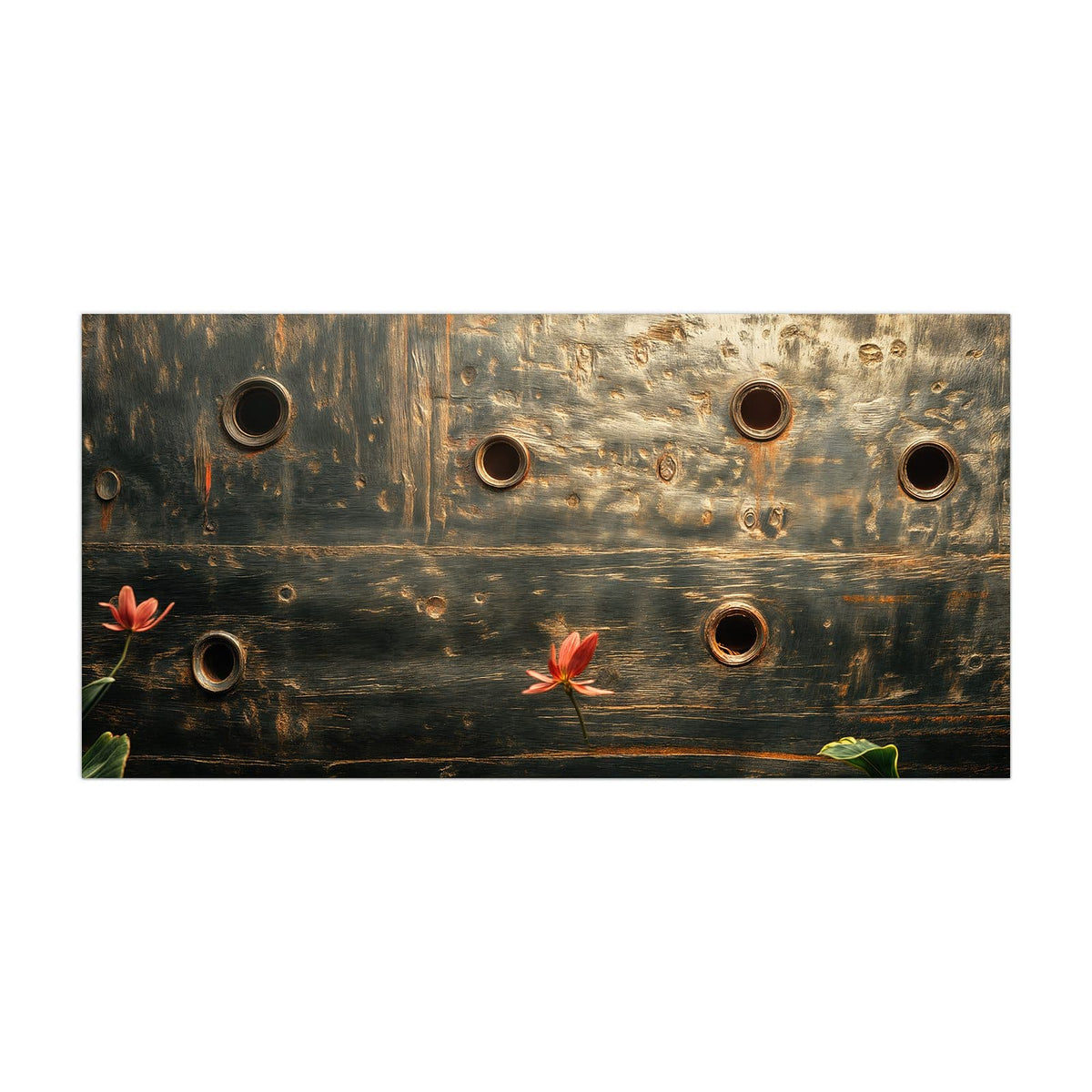 Küchenrückwand aus Glas Rote Blüten am Metall im Hochformat, Motiv bildfüllend von vorn