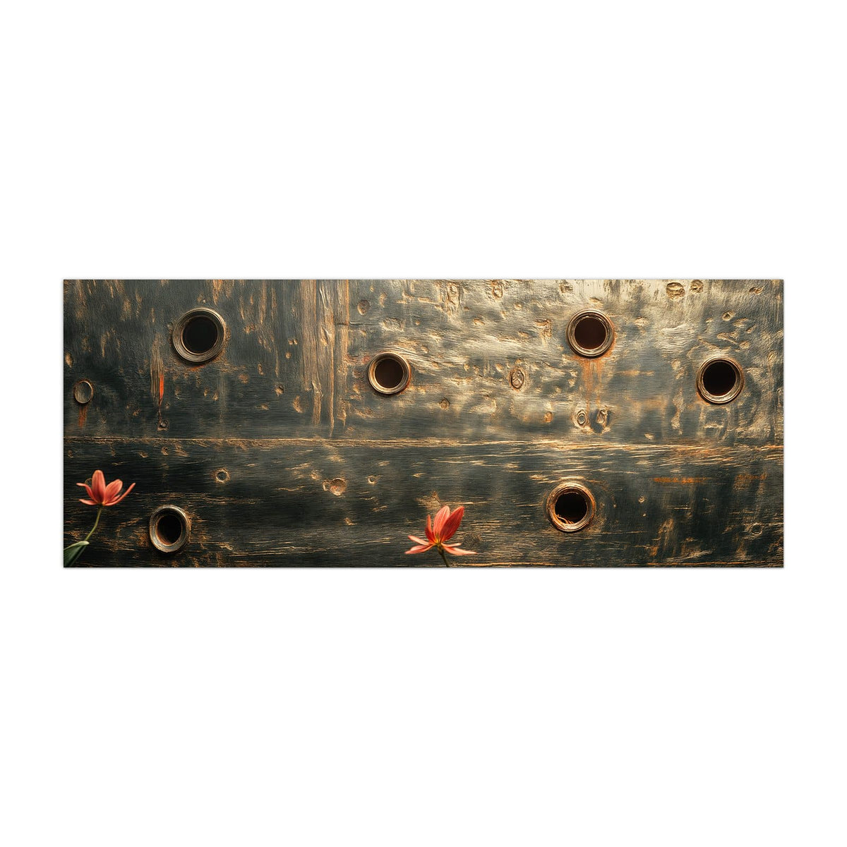 Küchenrückwand aus Glas Rote Blüten am Metall im Hochformat, Motiv bildfüllend von vorn