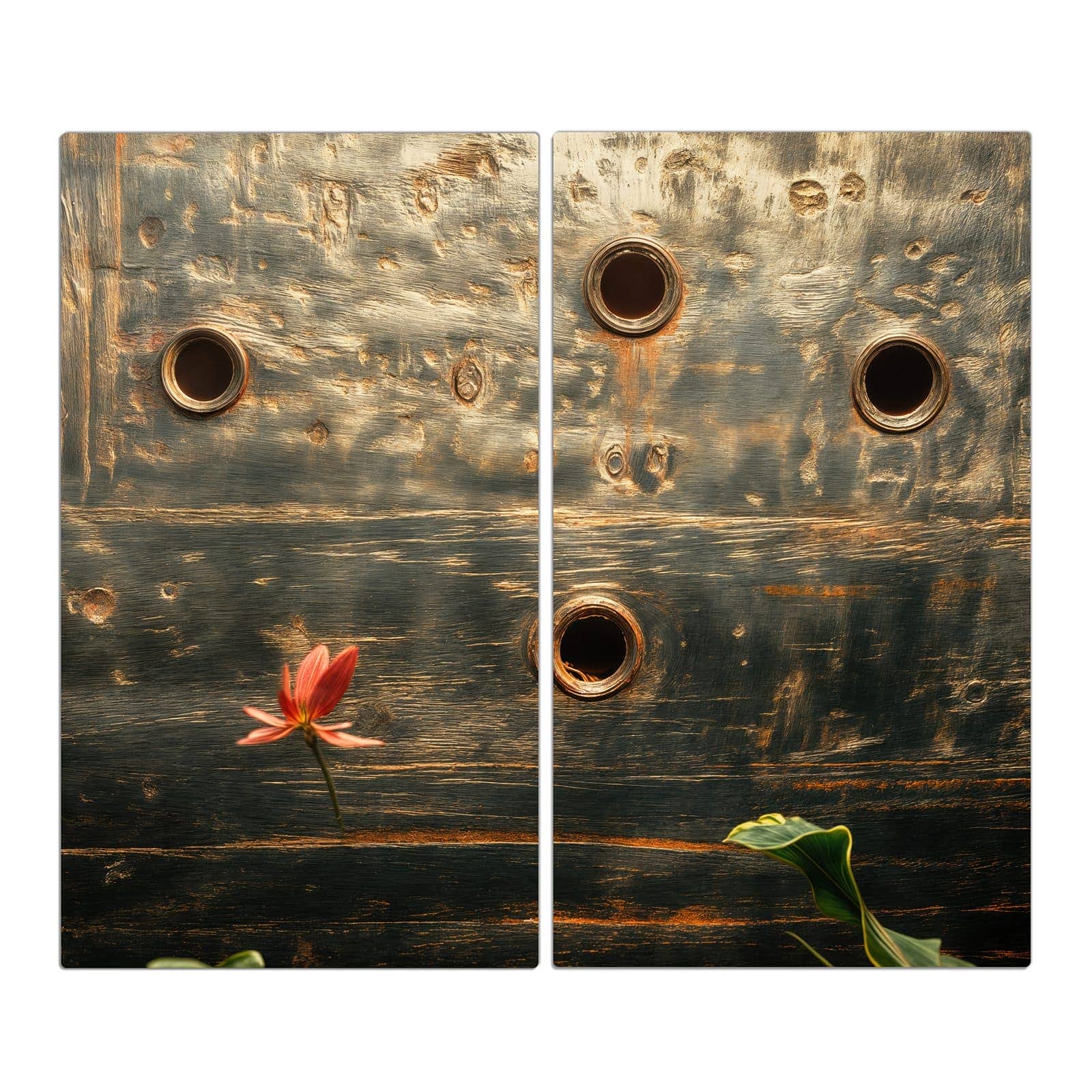 2-teilige Herdplattenabdeckung mit Metallplatte Vintage-Motiv in der Frontansicht #grösse_2-Teilig (60x52cm)