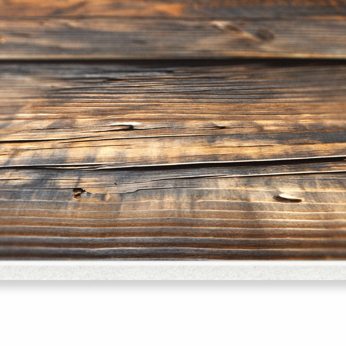 Hygienischer waschbarer Küchenteppich mit Motiv Holztextur Altholz in seitlicher Ansicht