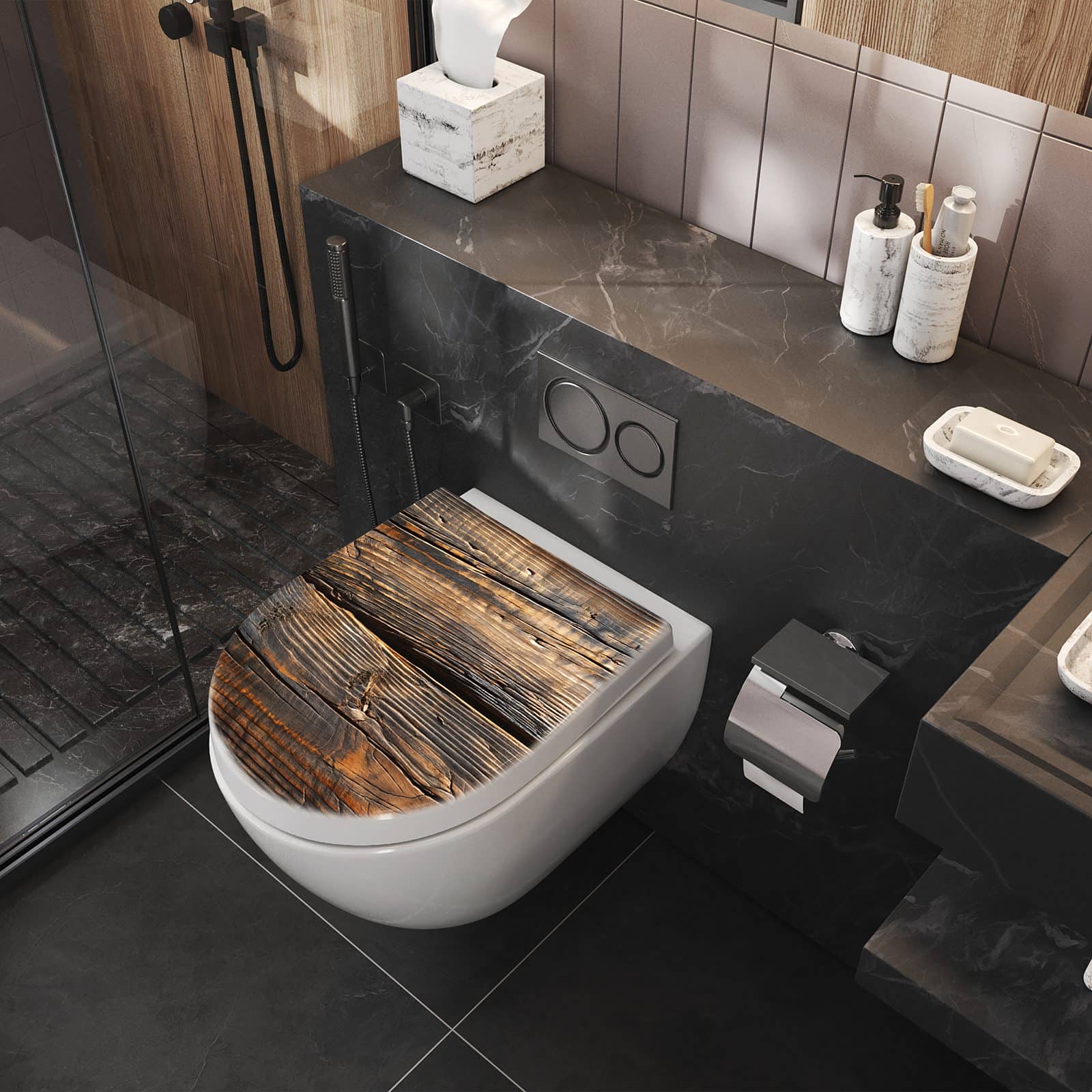 WC-Sitz mit Absenkautomatik Holztextur Altholz