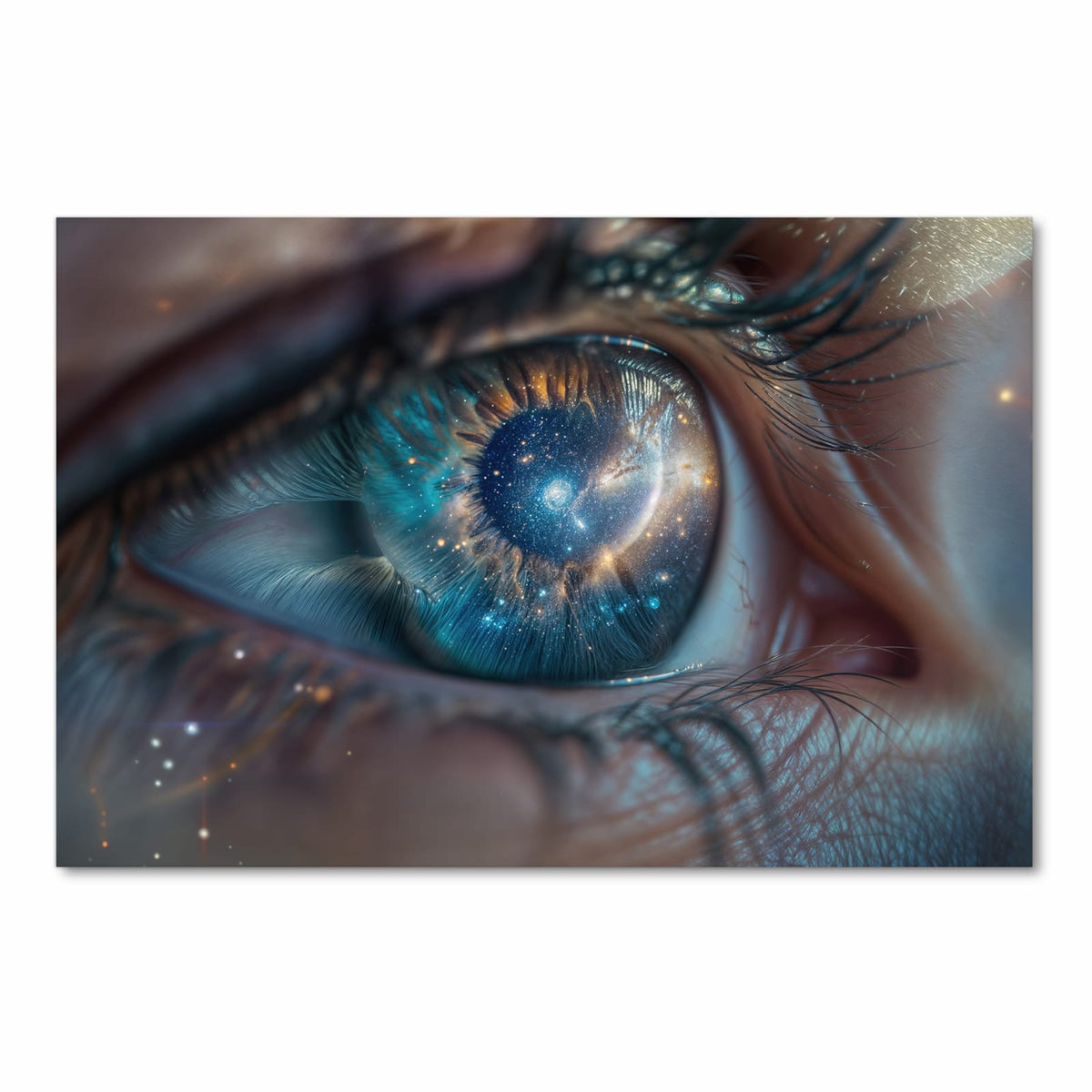 Bodenschonender abwaschbarer Küchenteppich mit Motiv Galaxie im Auge in Frontansicht