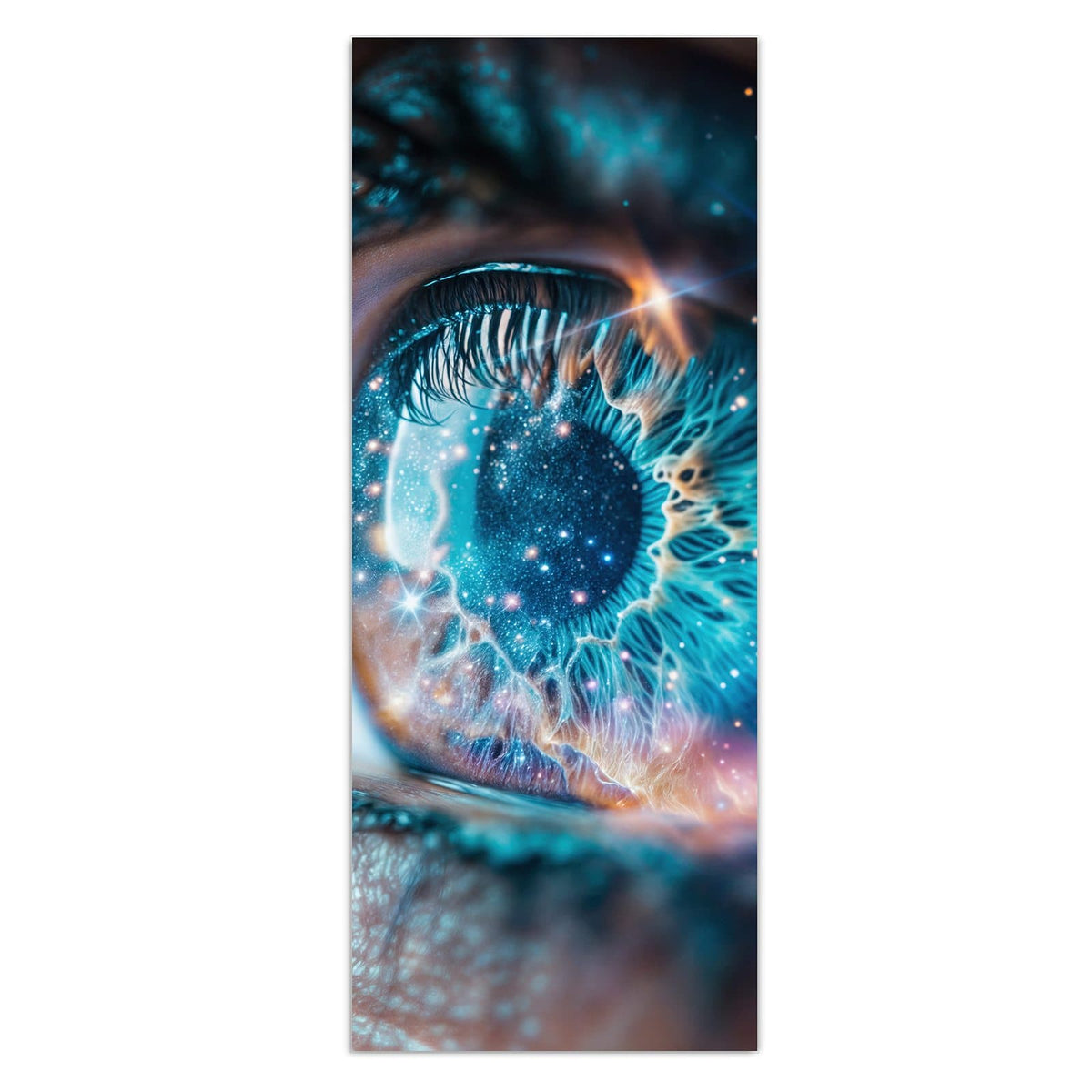 Wandbild - Galaktisches Auge - Hochformat – Auge voller Sterne in Türkis