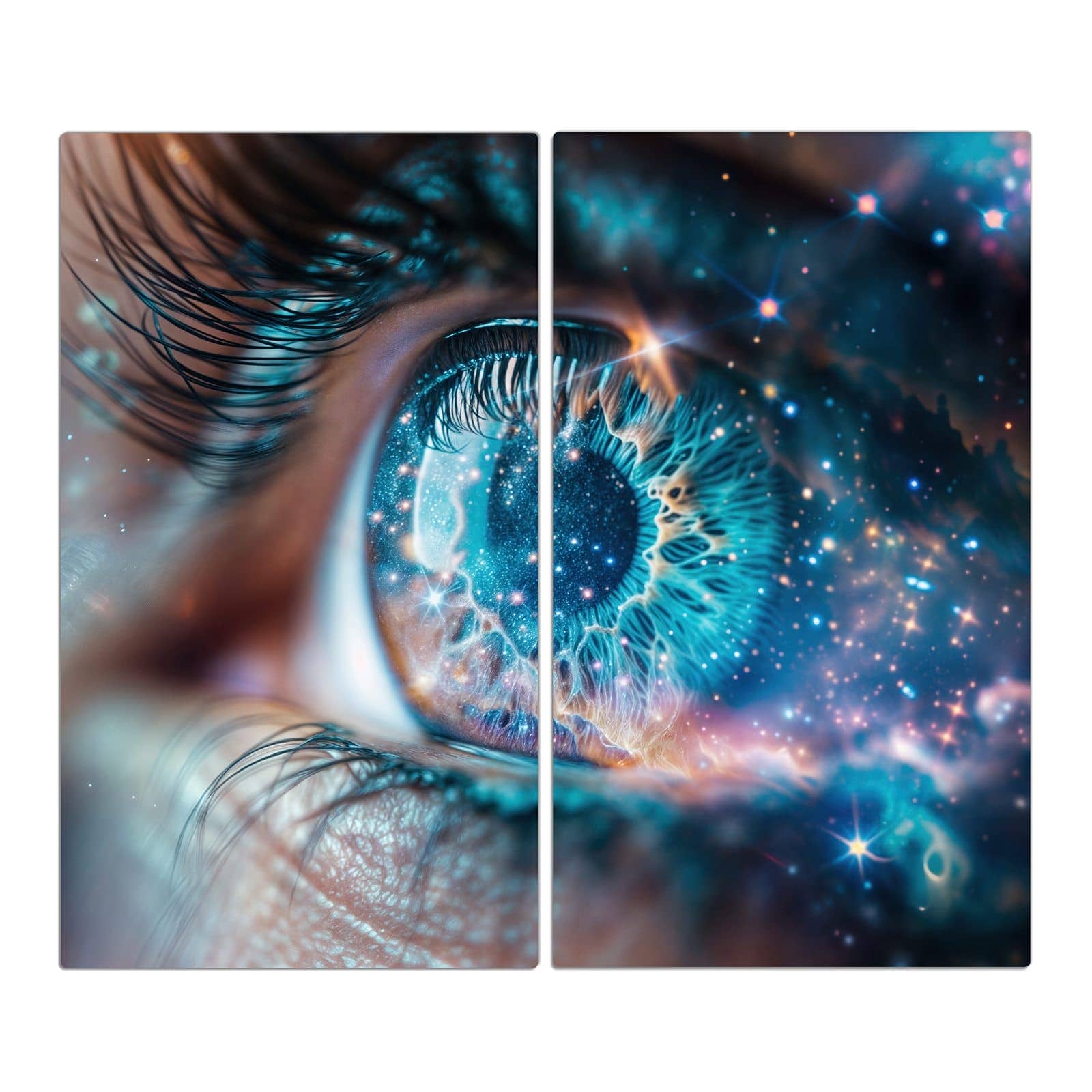 2-teilige Herdabdeckung für Induktionsfeld mit Galaktisches Auge-Motiv in der Frontansicht #grösse_2-Teilig (60x52cm)