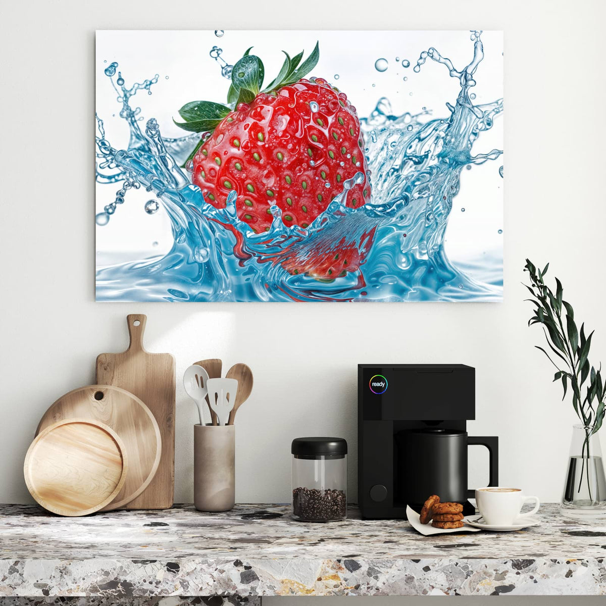 Metall Magnettafel - Eintauchende Erdbeere – Erdbeere taucht ins spritzende Wasser