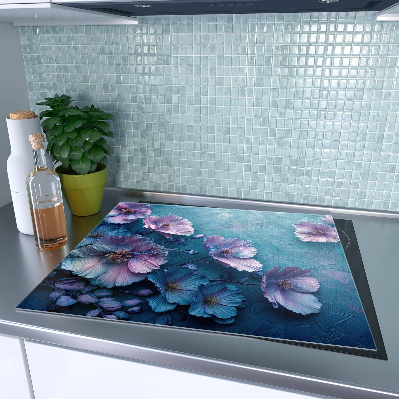 1-teilige Herdabdeckung mit Blumenmuster-Motiv auf dem Ceranfeld