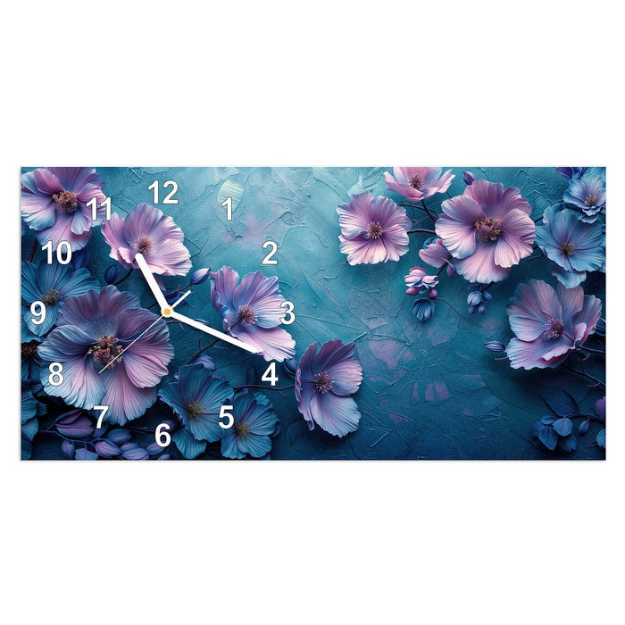 Wanduhr Blumenmuster aus Glas – Querformat 60 × 30 cm mit Ziffernblatt Modern
