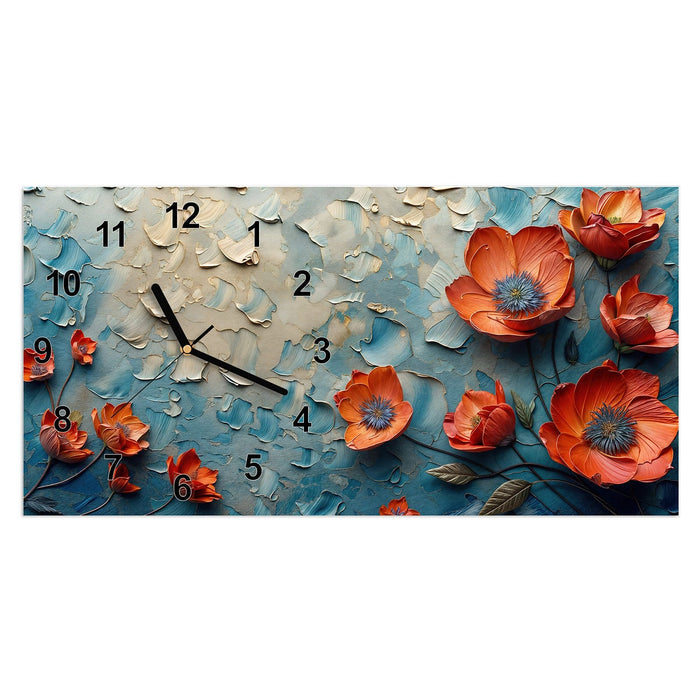 Wanduhr Blumenmeer aus Glas – Querformat 60 × 30 cm mit Ziffernblatt Modern