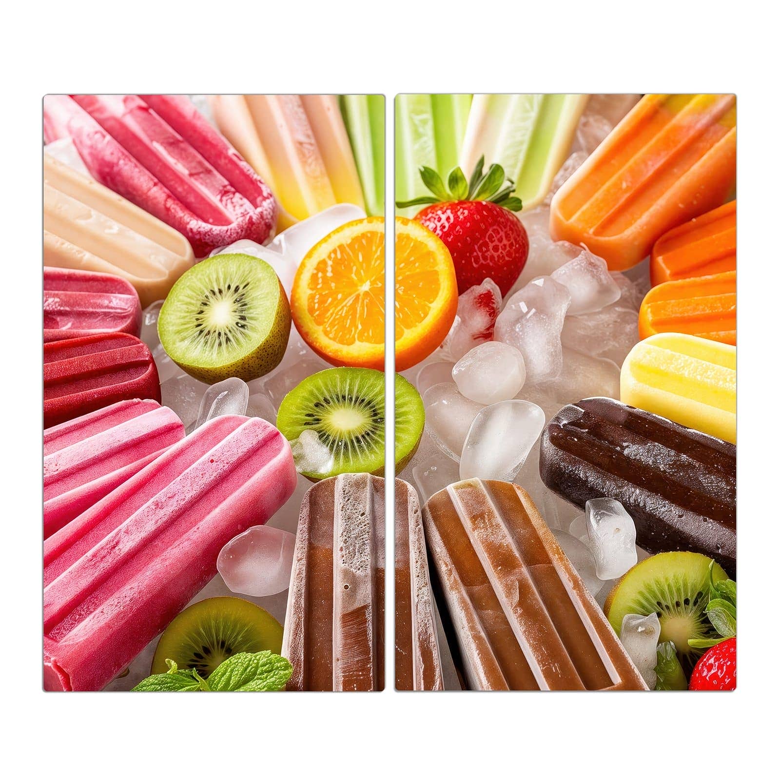 2-teilige Herdabdeckplatte mit Sommerliches Eis-Motiv in der Frontansicht