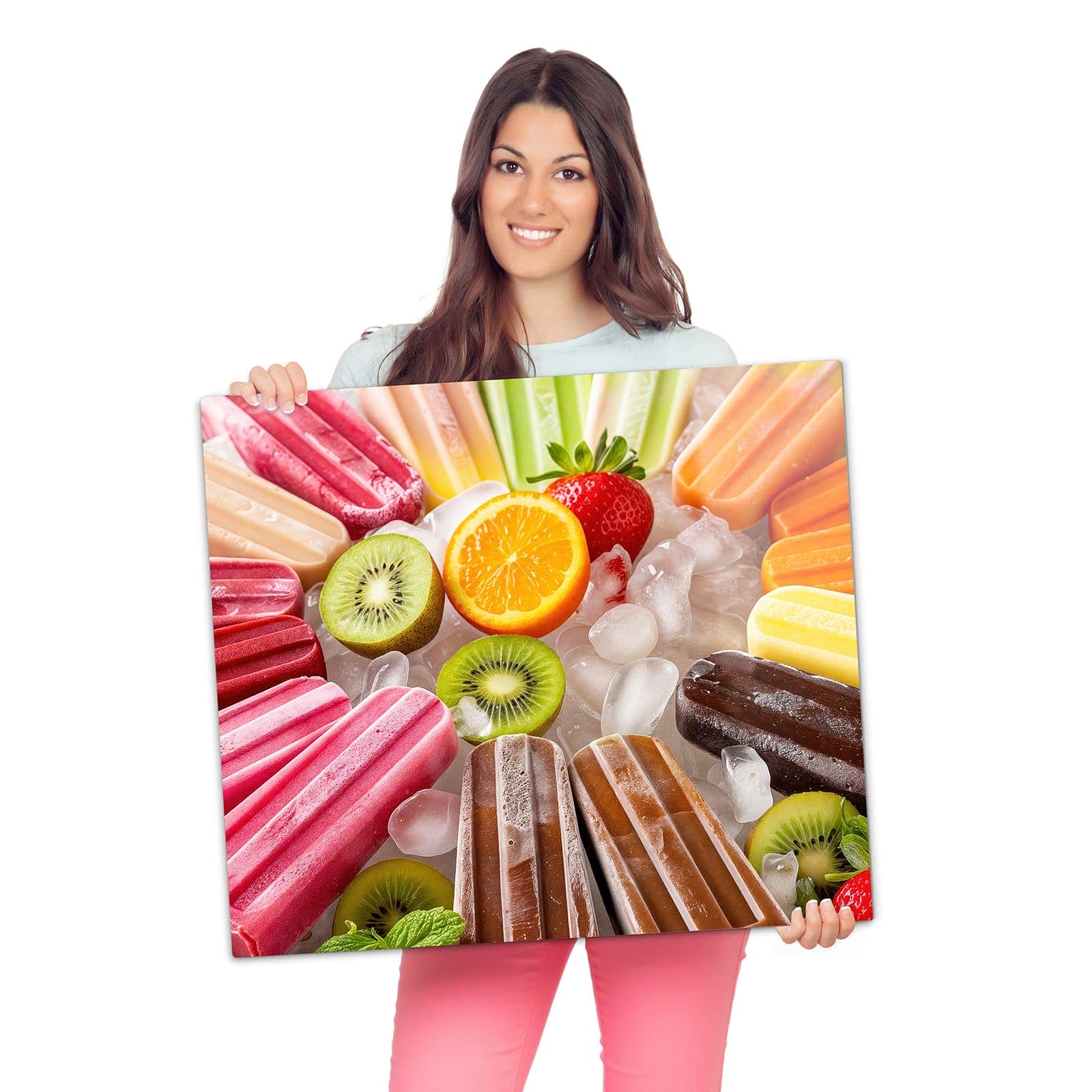 Herdabdeckplatte mit Sommerliches Eis-Motiv wird zur Größendarstellung gehalten