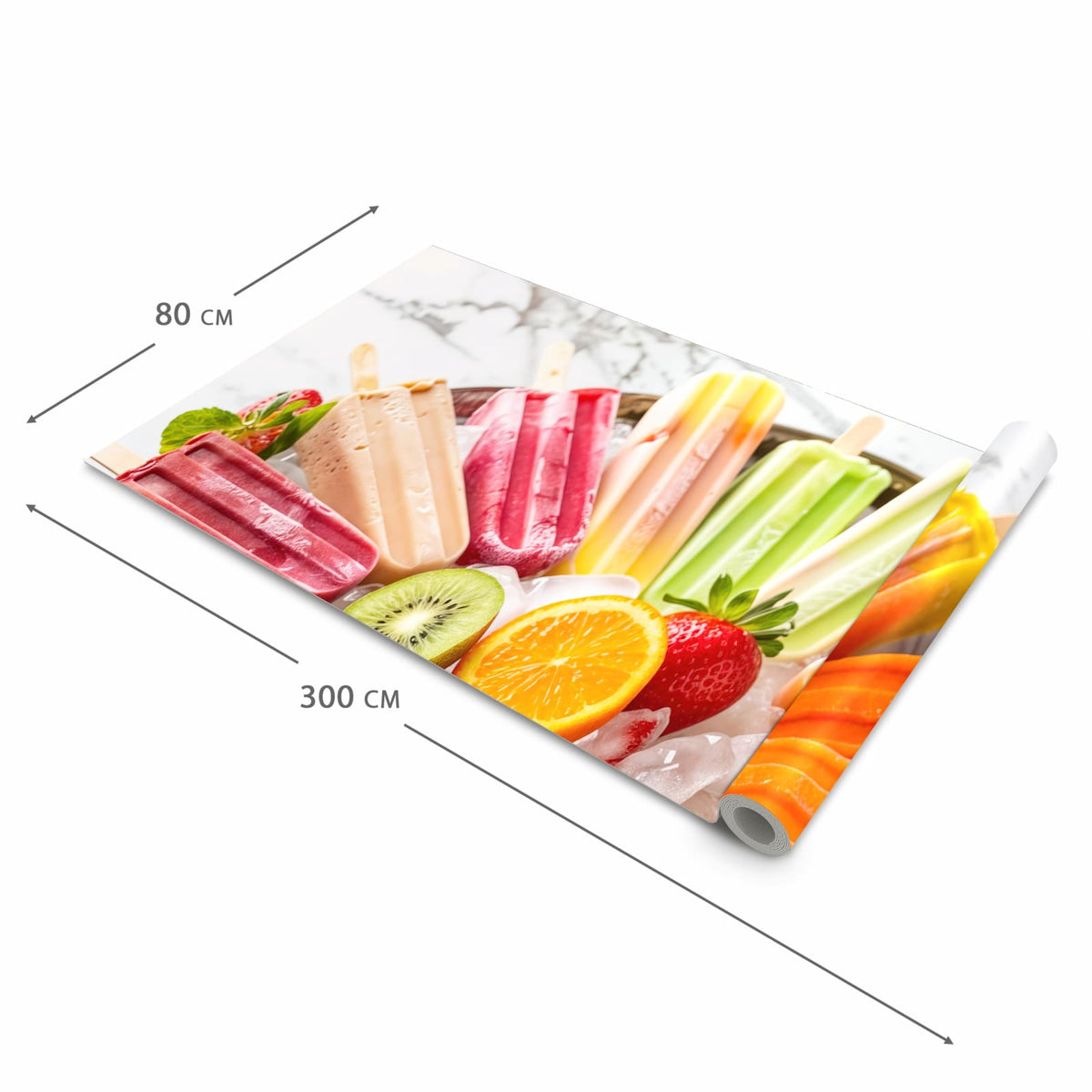 Geräuschdämpfender waschbarer Küchenteppich mit Motiv Sommerliches Eis in der Größe 80x200 cm