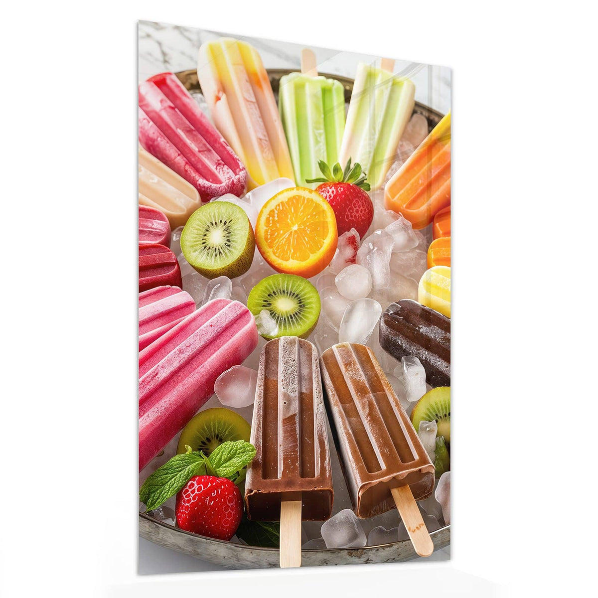Glasbild Sommerliches Eis von der Seite, 4 mm Echtglas