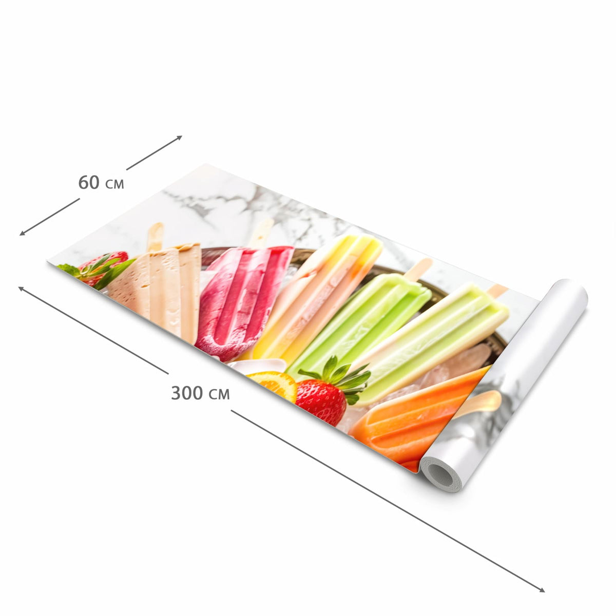 Bodenschonender waschbarer Küchenteppich mit Motiv Sommerliches Eis in der Grösse 80x200 cm
