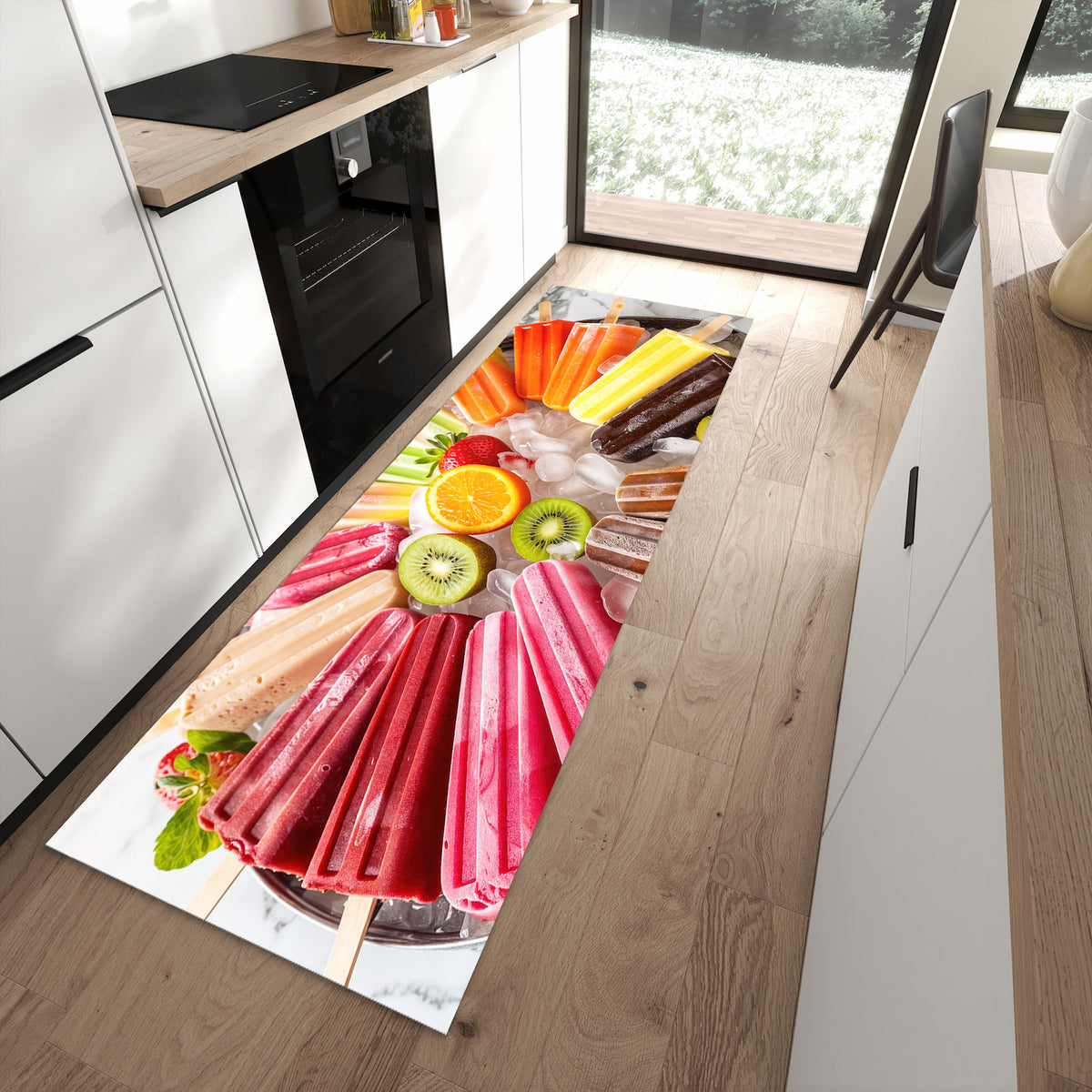 Küchenteppich mit Motiv Sommerliches Eis für Trittkomfort in moderner Küche, waschbar
