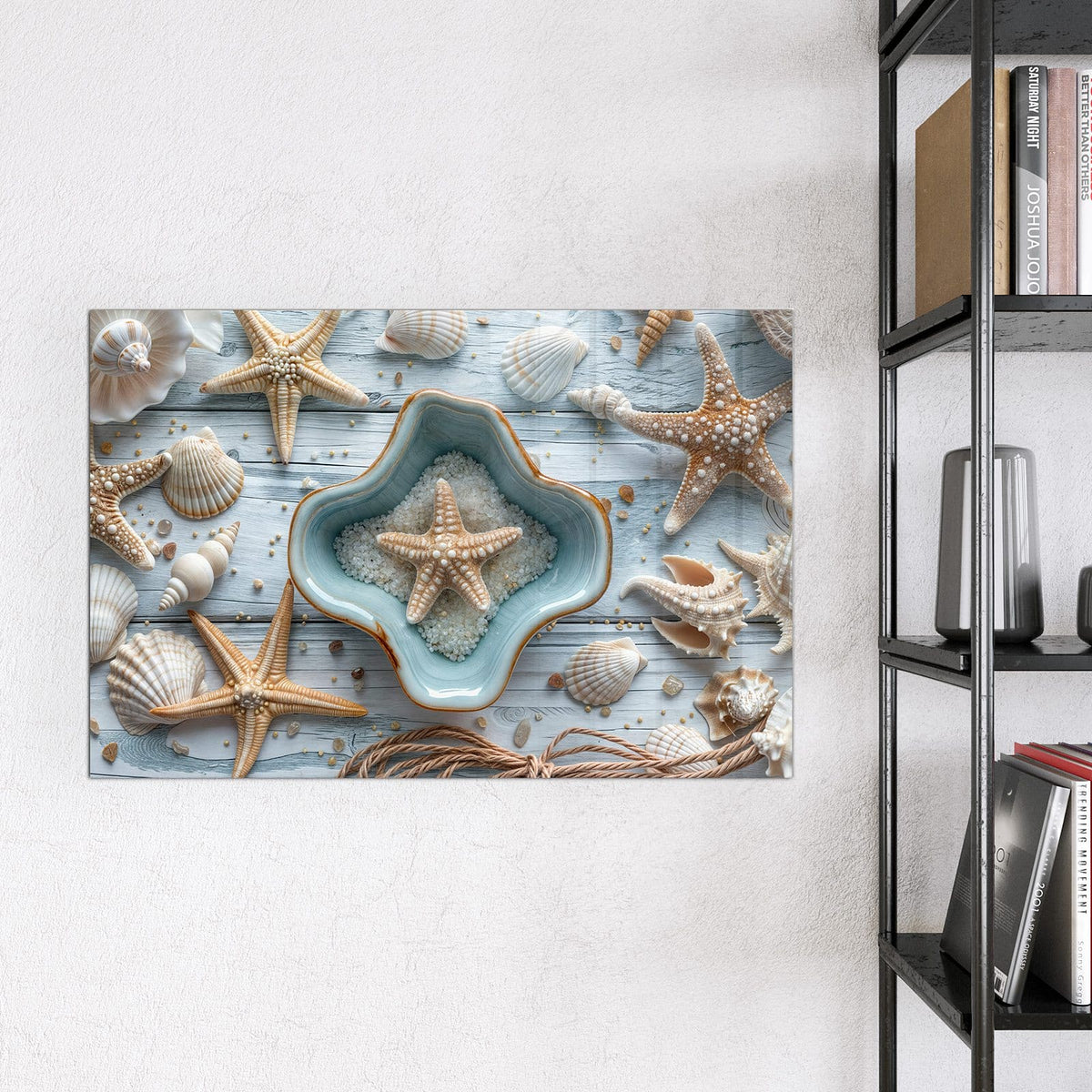 Magnettafel - Seesterne und Muscheln – Seesterne und Muscheln auf hellem Holz
