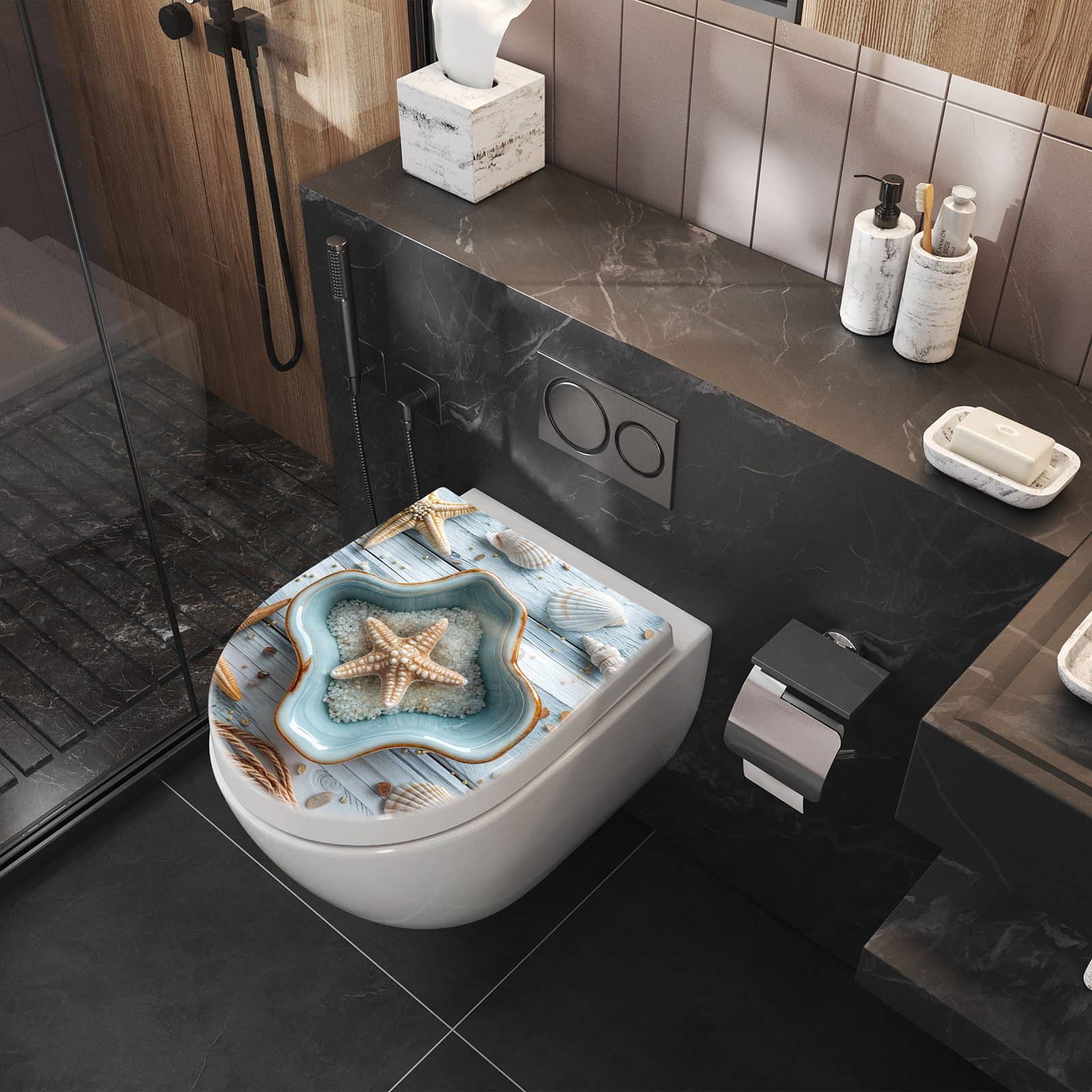 WC-Sitz mit Absenkautomatik Muscheldeko Sternform