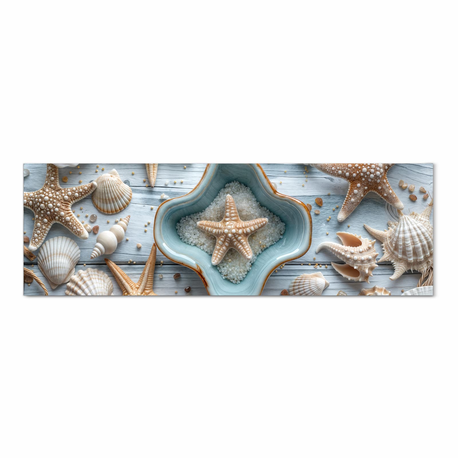 Küchenteppich waschbar mit Motiv Muscheldeko Sternform in Frontansicht für mehr Trittkomfort