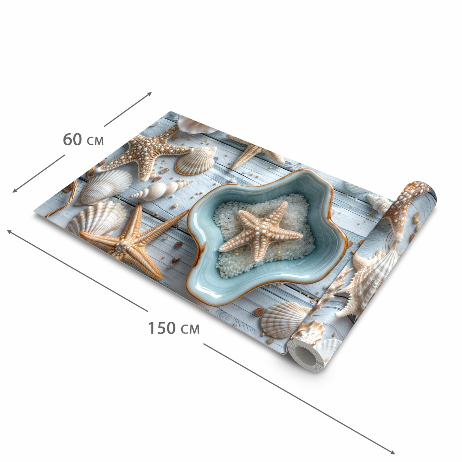 Schmutzabweisender Küchenläufer mit Motiv Muscheldeko Sternform in der Grösse 60x90 cm