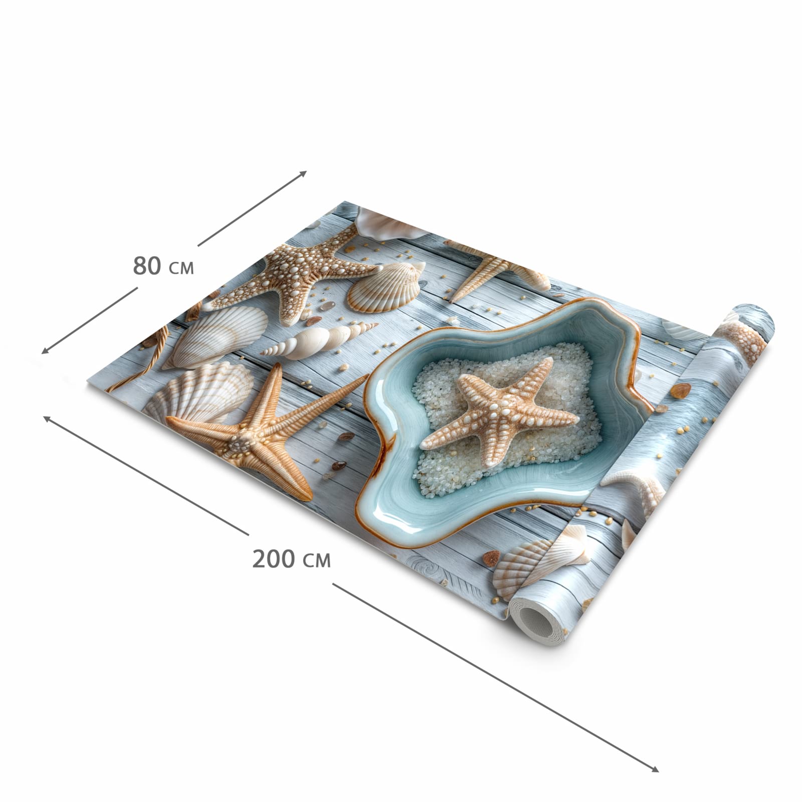 Rutschhemmender Läufer Eingangsbereich mit Motiv Muscheldeko Sternform in der Grösse 60x90 cm