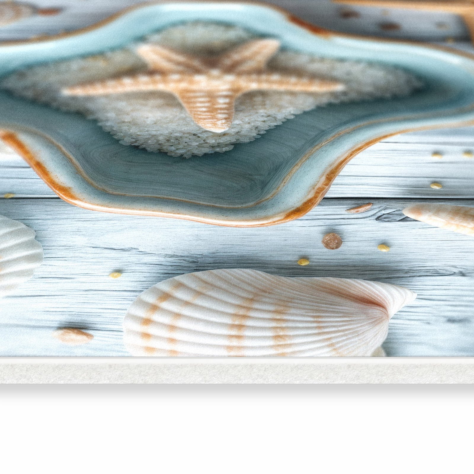 Geruchsneutraler dünner Teppich mit Motiv Muscheldeko Sternform in seitlicher Ansicht