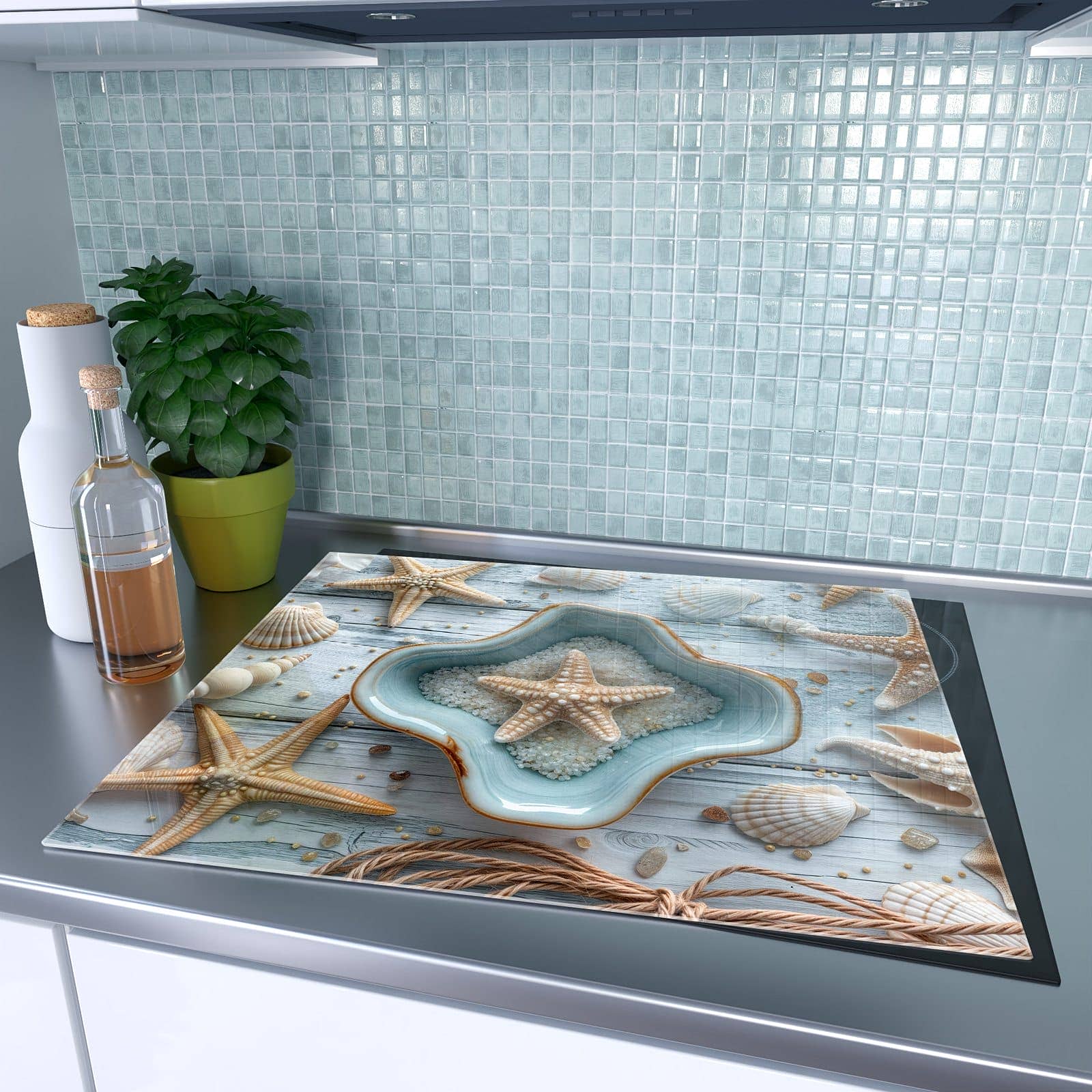1-teilige Herdabdeckplatten mit Muscheldeko Sternform-Motiv auf dem Ceranfeld