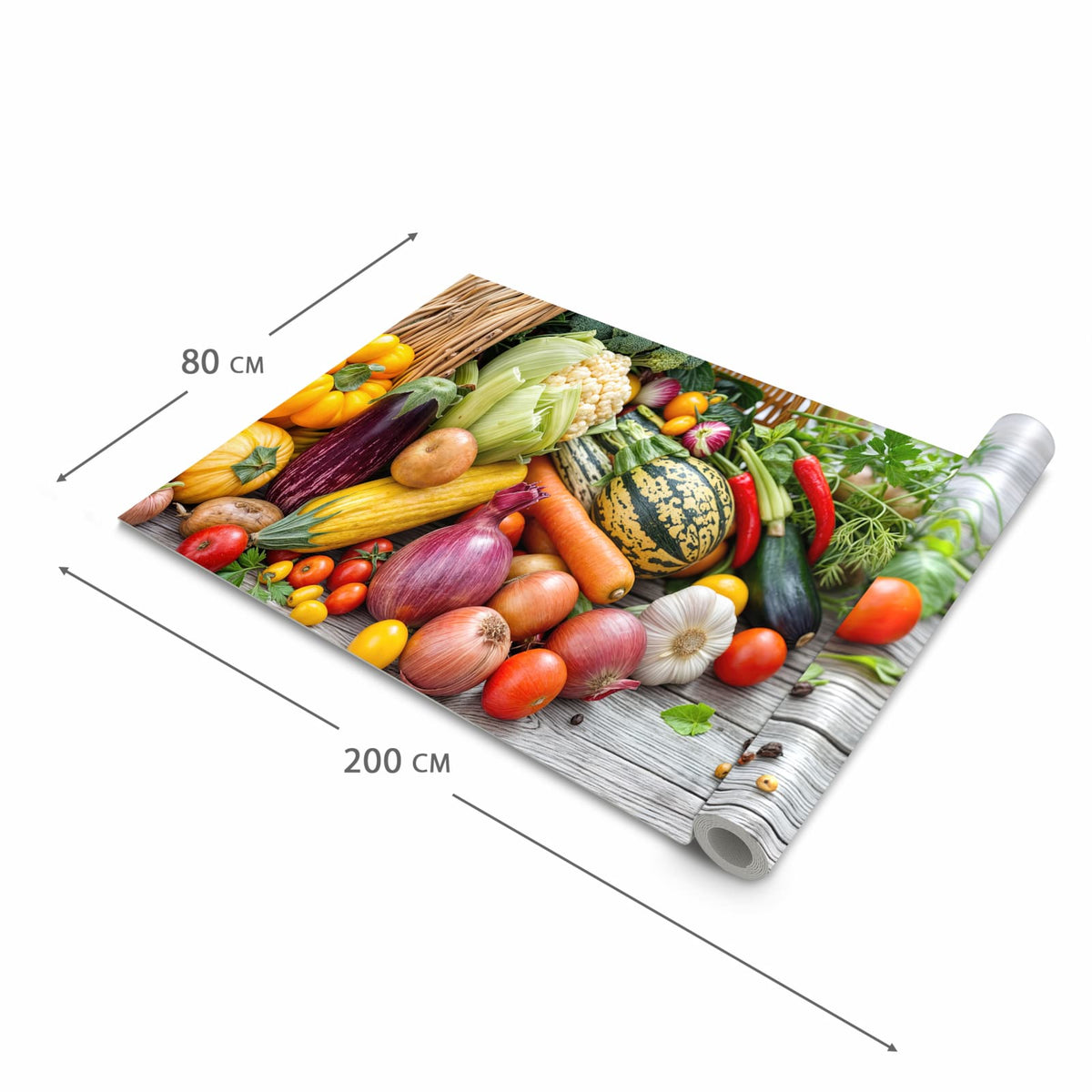 Zeitsparender Küchenteppich mit Motiv Erntekorb Gemüse in der Grösse 60x90 cm