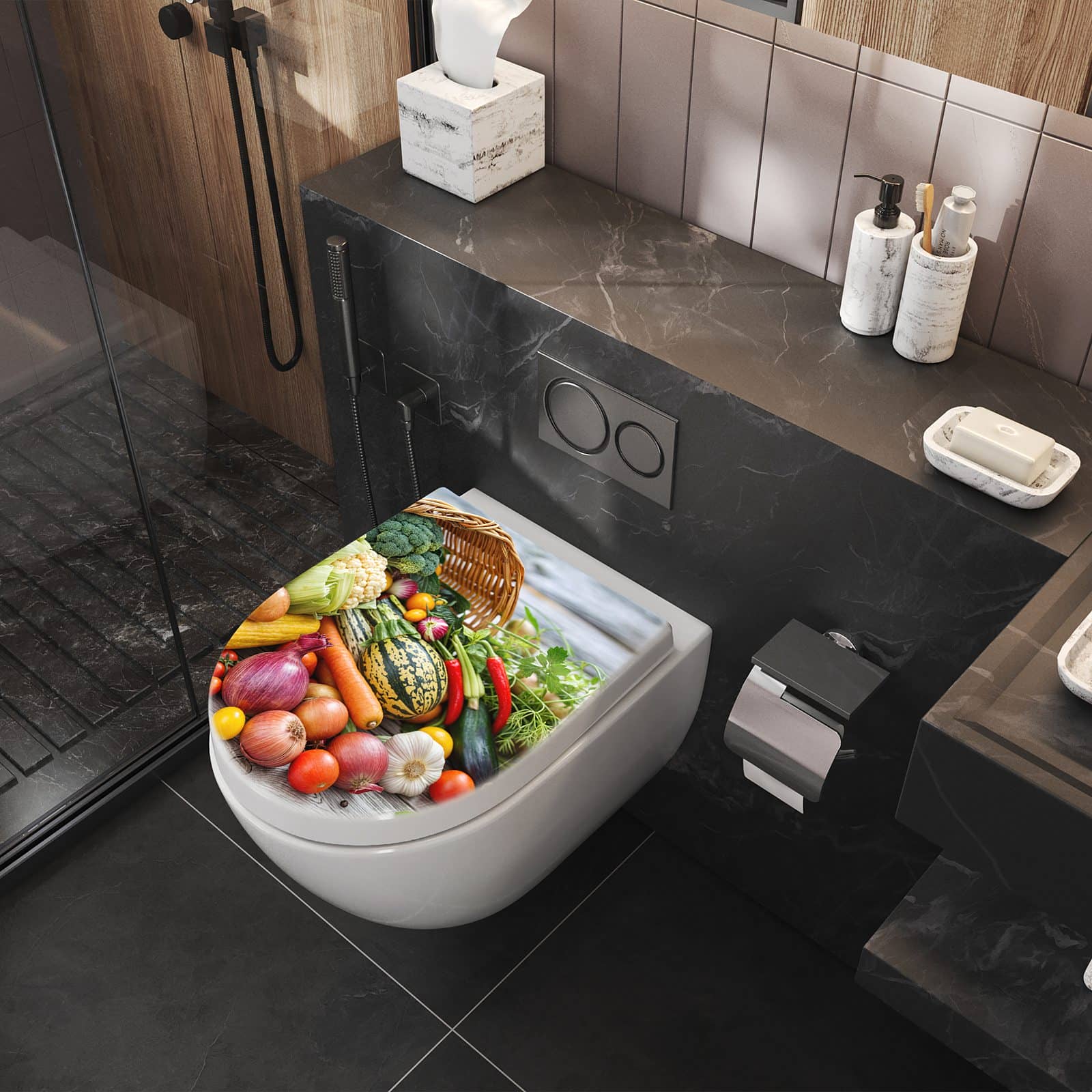 WC-Sitz mit Absenkautomatik Erntekorb Gemüse