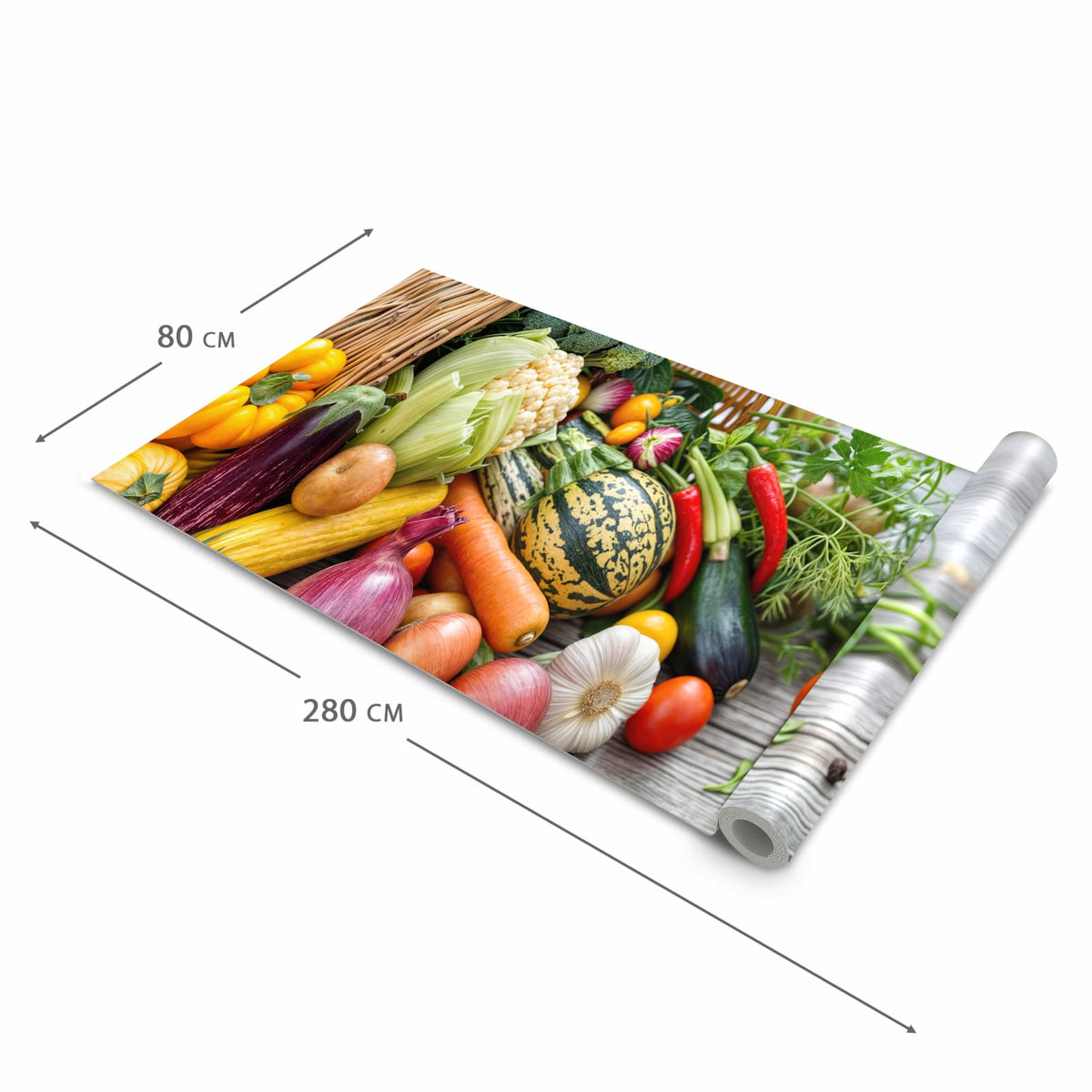 Abriebfester Läufer Küche mit Motiv Erntekorb Gemüse in der Grösse 60x90 cm