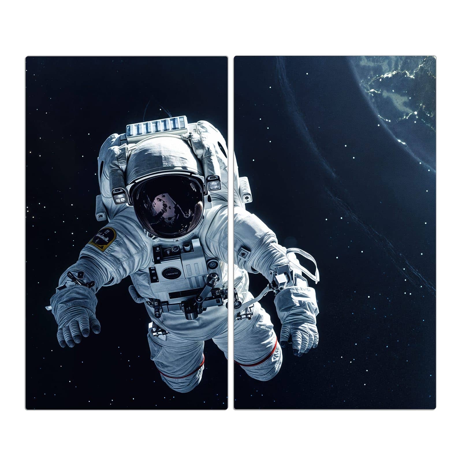 2-teilige Herdabdeckplatten für Ceranfeld mit Astronaut im All-Motiv in der Frontansicht #grösse_2-Teilig (60x52cm)