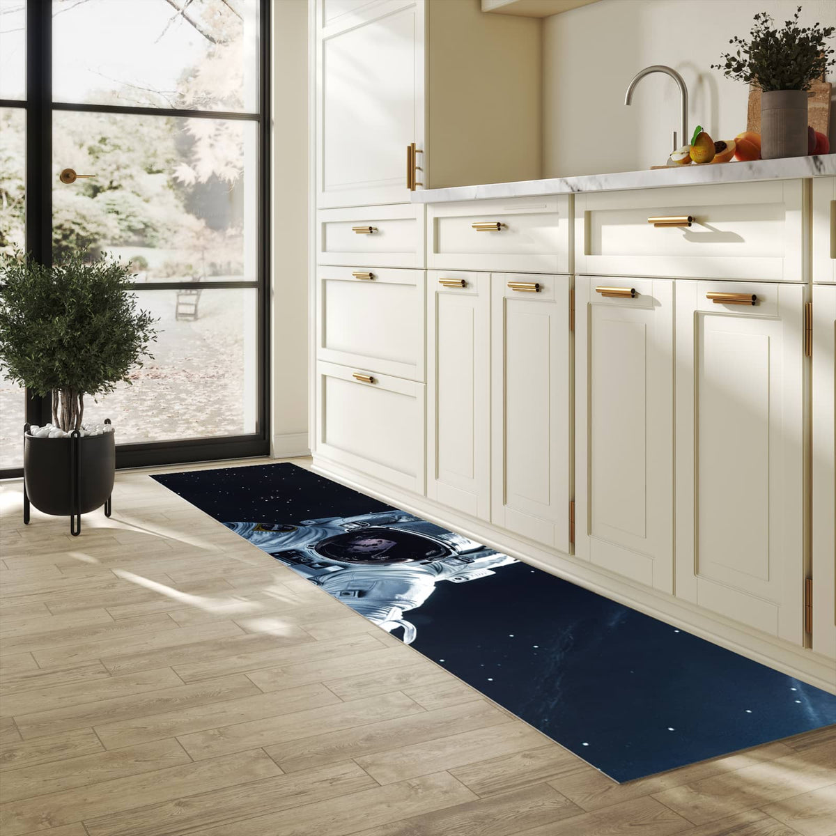 Küchenläufer mit Motiv Astronaut im All in der Grösse 90x180 cm für Ordnung