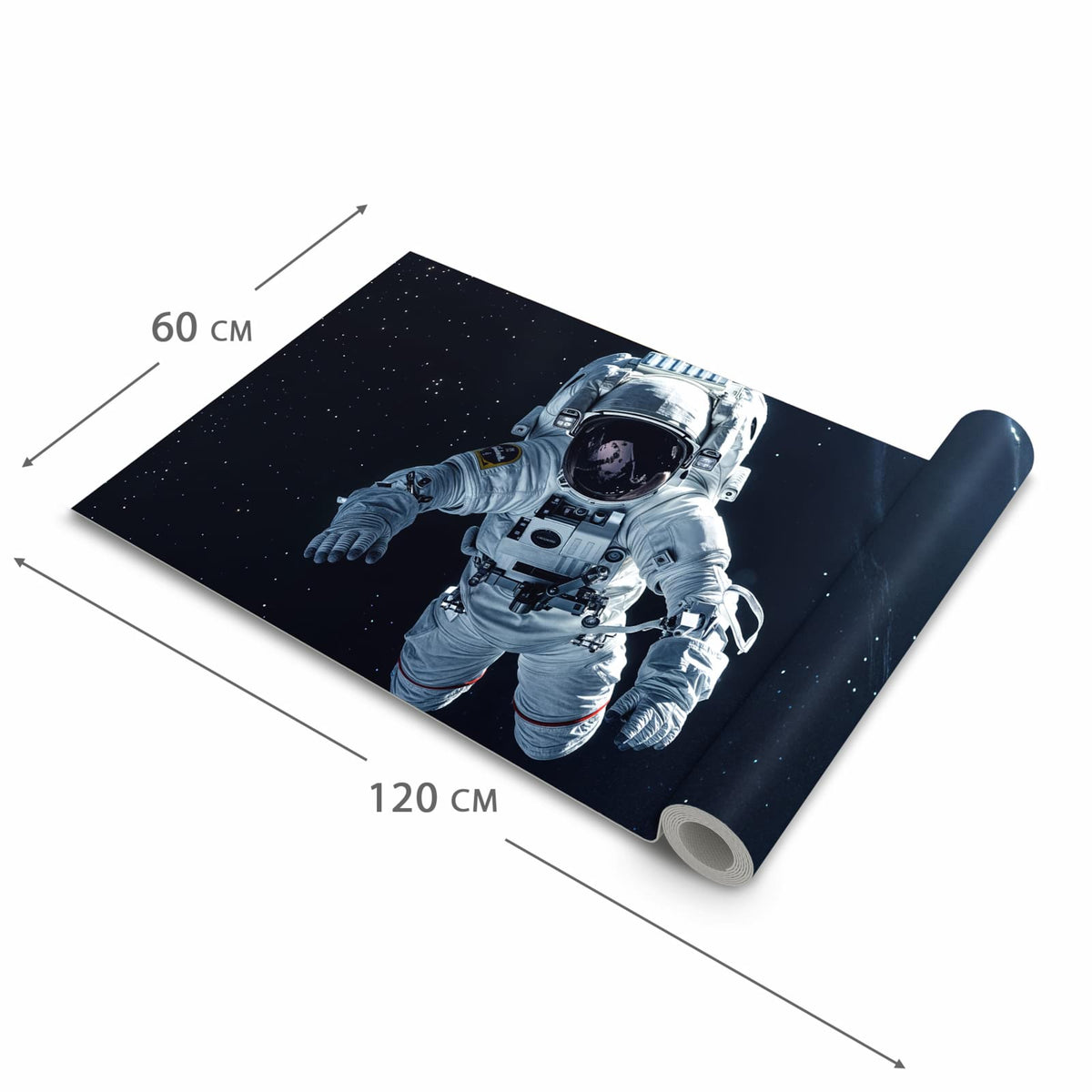 Fleckenresistenter langer Teppich mit Motiv Astronaut im All in der Grösse 90x240 cm