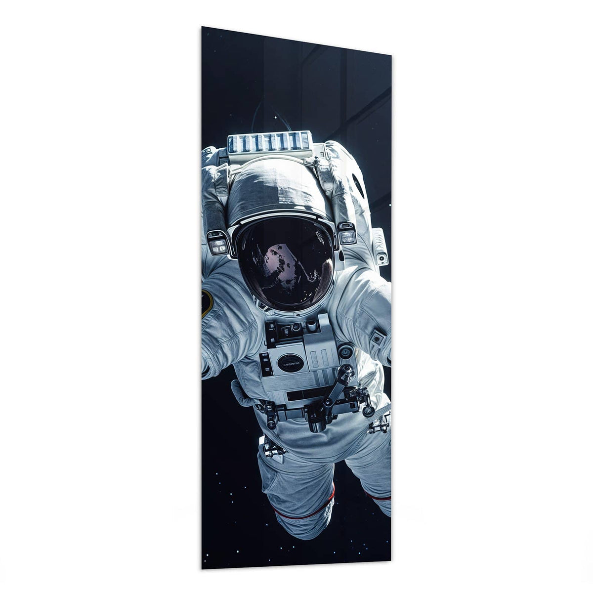 Glasbild Schwebender Astronaut von der Seite, 4 mm Echtglas
