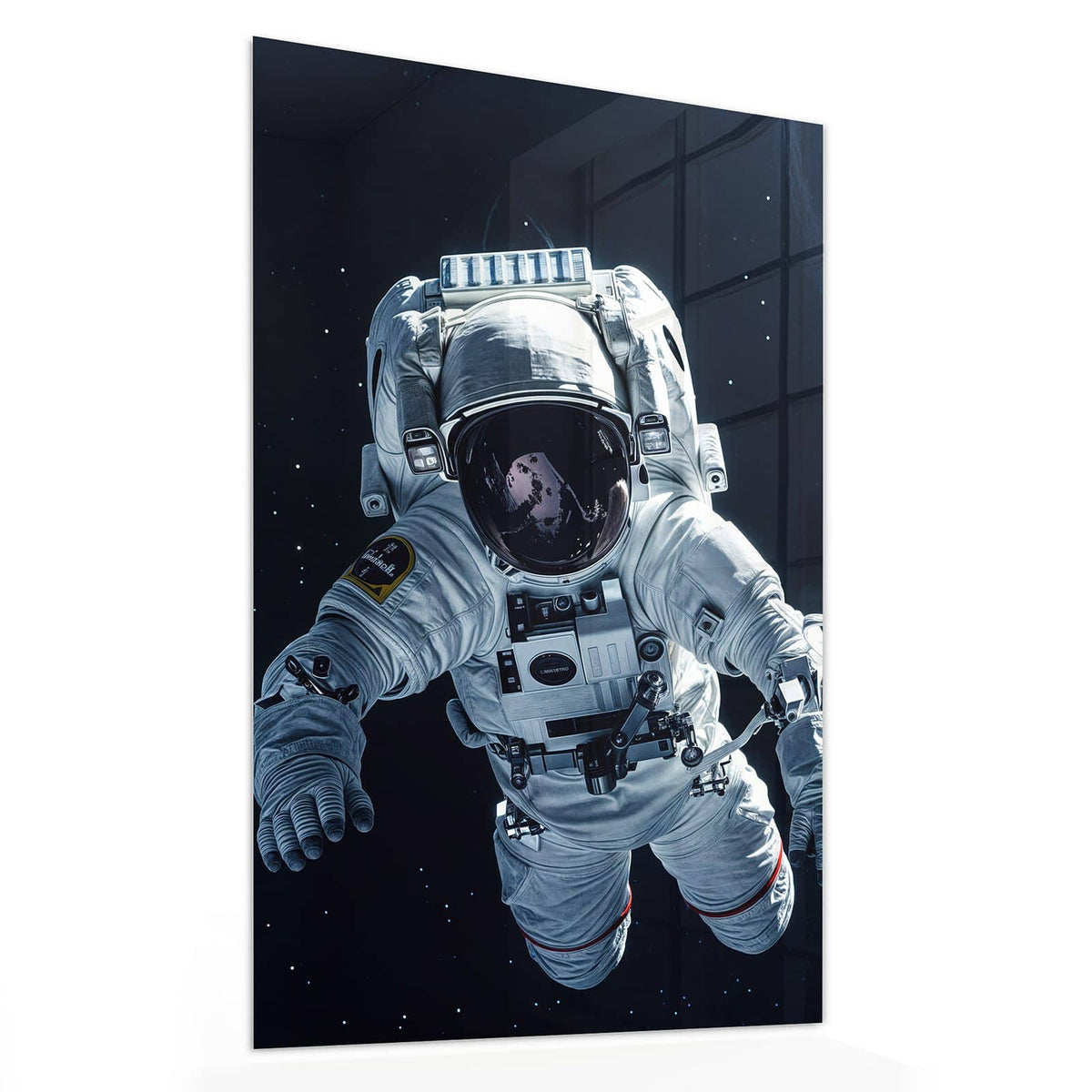 Glasbild Schwebender Astronaut von der Seite, 4 mm Echtglas