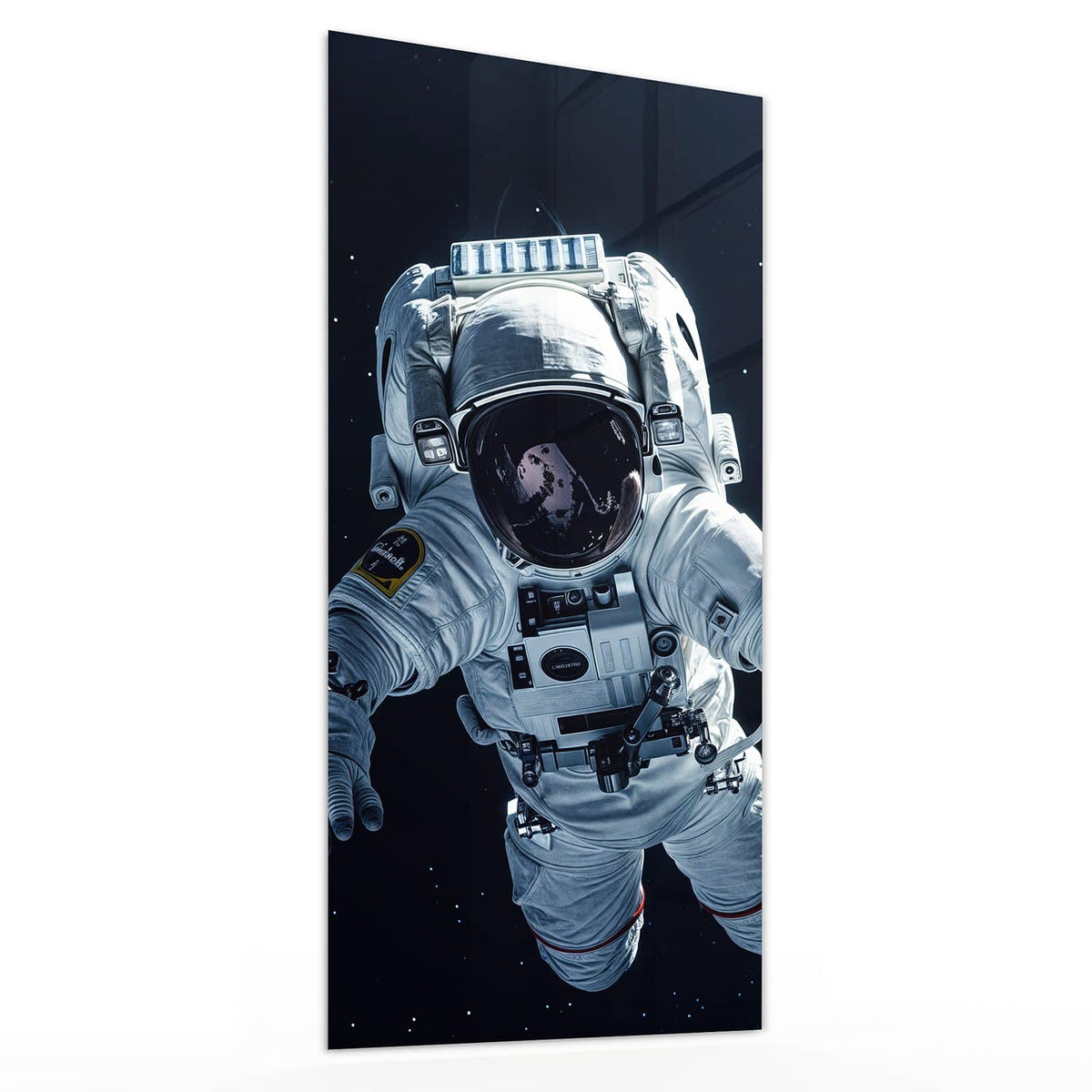Glasbild Schwebender Astronaut von der Seite, 4 mm Echtglas