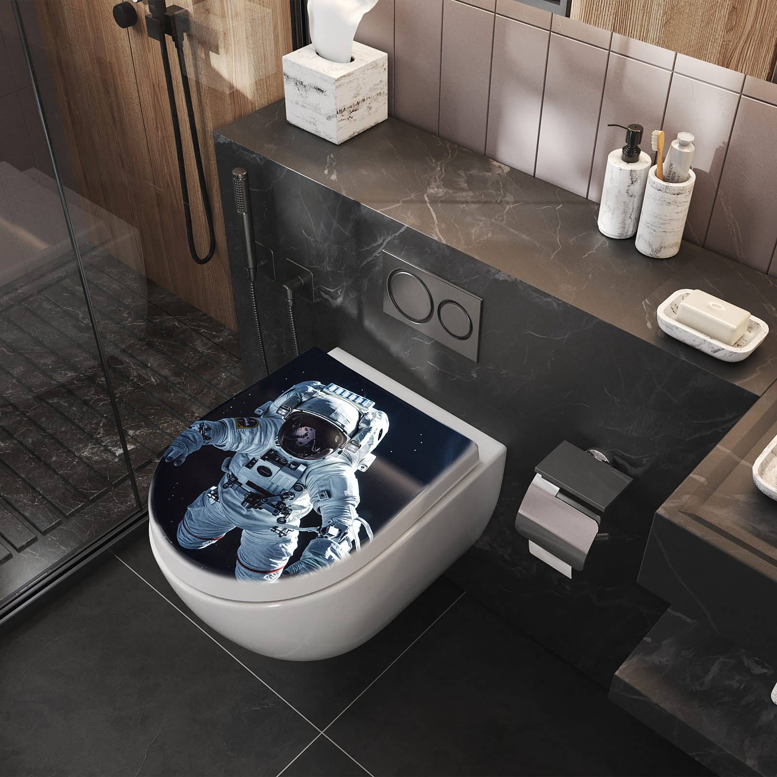 WC-Sitz mit Absenkautomatik Astronaut im All