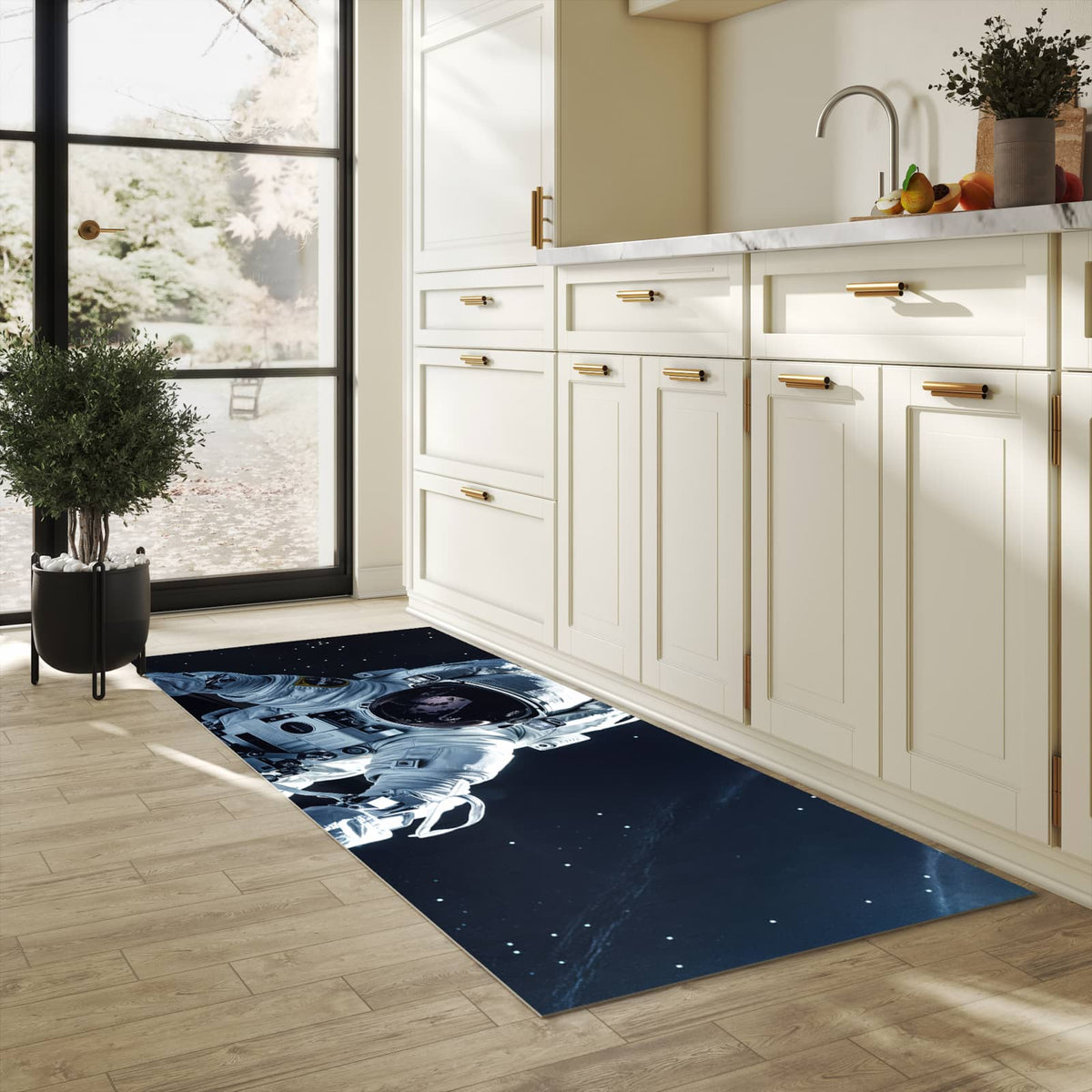 Abriebfester Küchenläufer mit Motiv Astronaut im All in der Grösse 90x180 cm