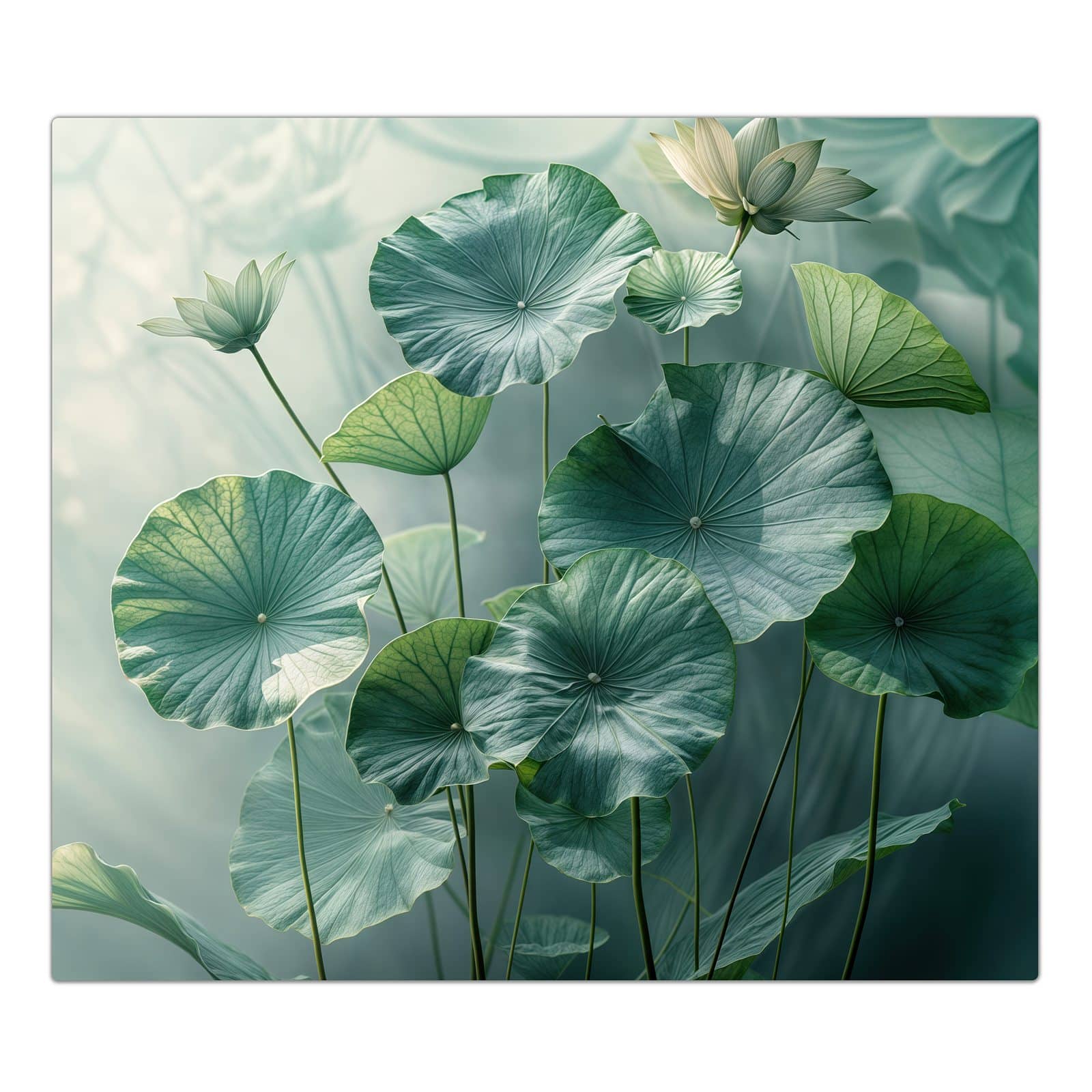 1-teilige Herdabdeckplatte aus Glas mit Lotusblätter Grün-Motiv in der Frontansicht #grösse_1-Teilig (60x52cm)