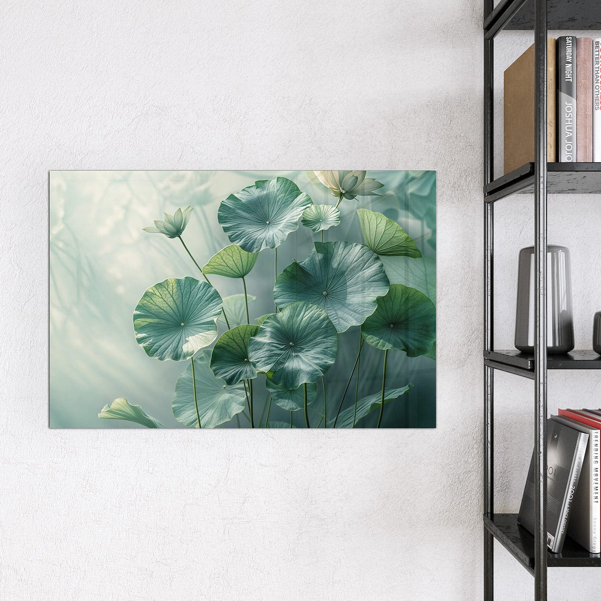Magnettafel - Lotusblätter in Grün – Runde Lotusblätter mit weißer Blüte