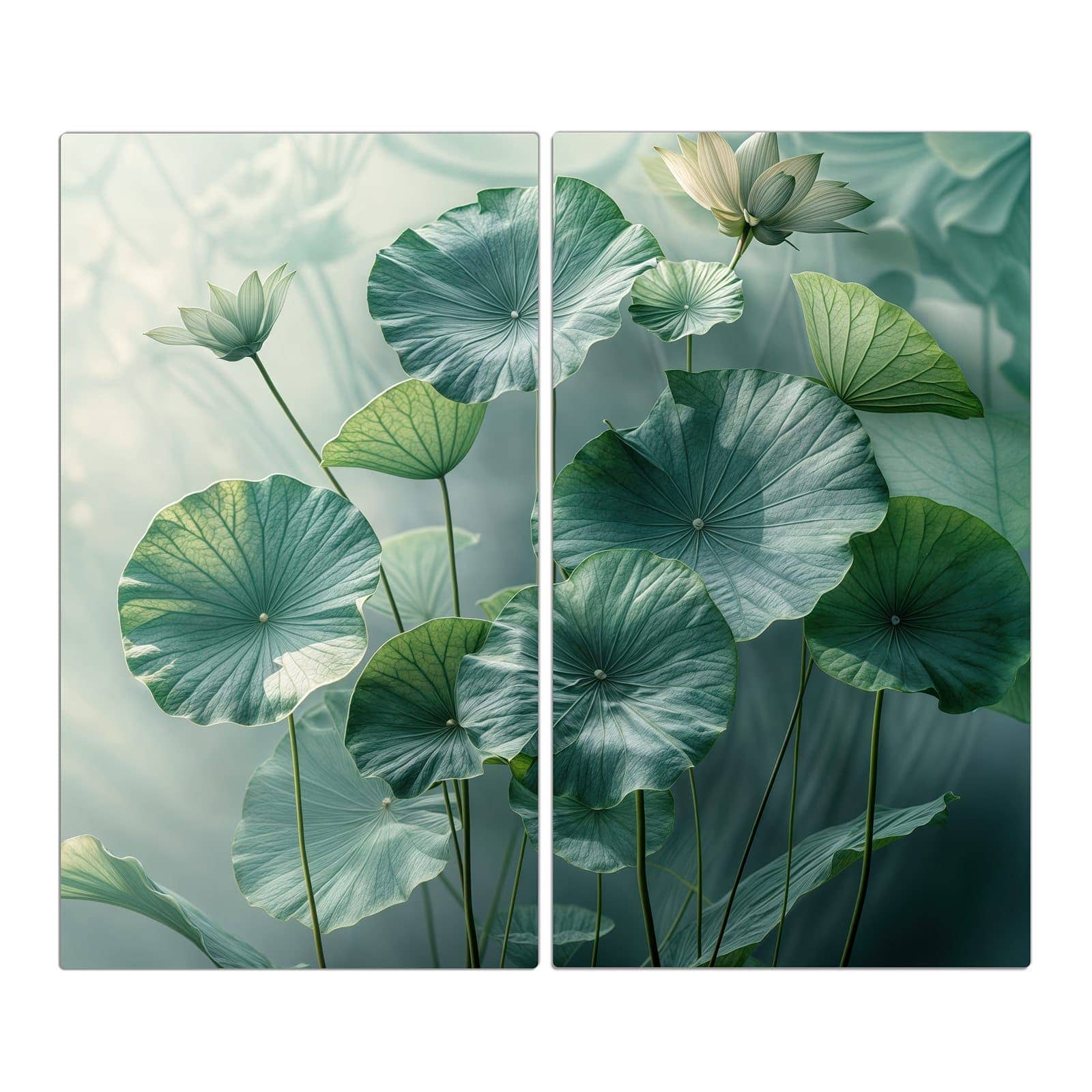 2-teilige Herd Schutzplatte mit Lotusblätter Grün-Motiv in der Frontansicht #grösse_2-Teilig (60x52cm)