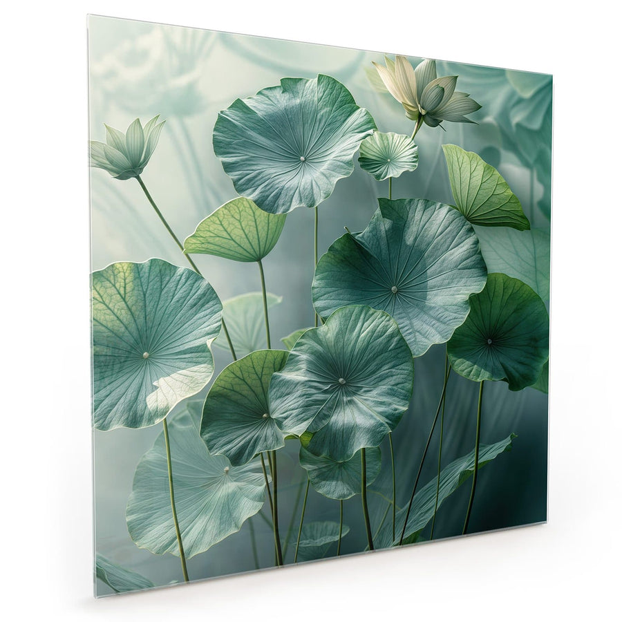 Maße Küchenrückwand Lotusblätter in Grün aus Glas