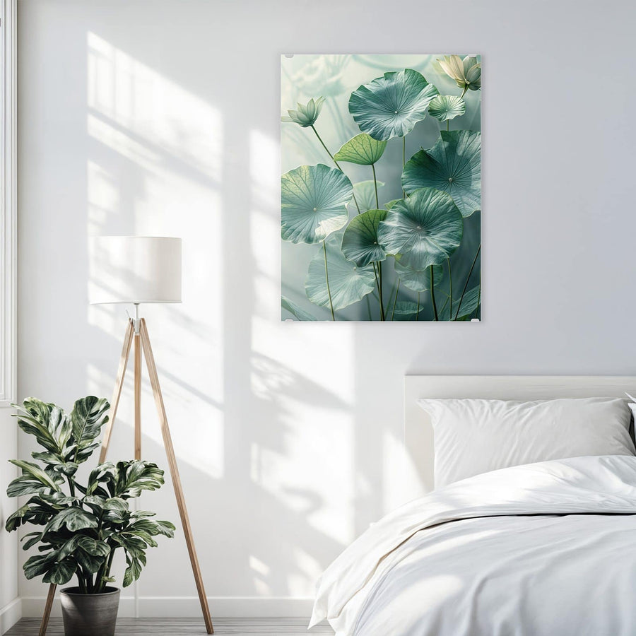 Maße Wandbild - Lotusblätter in Grün - Hochformat