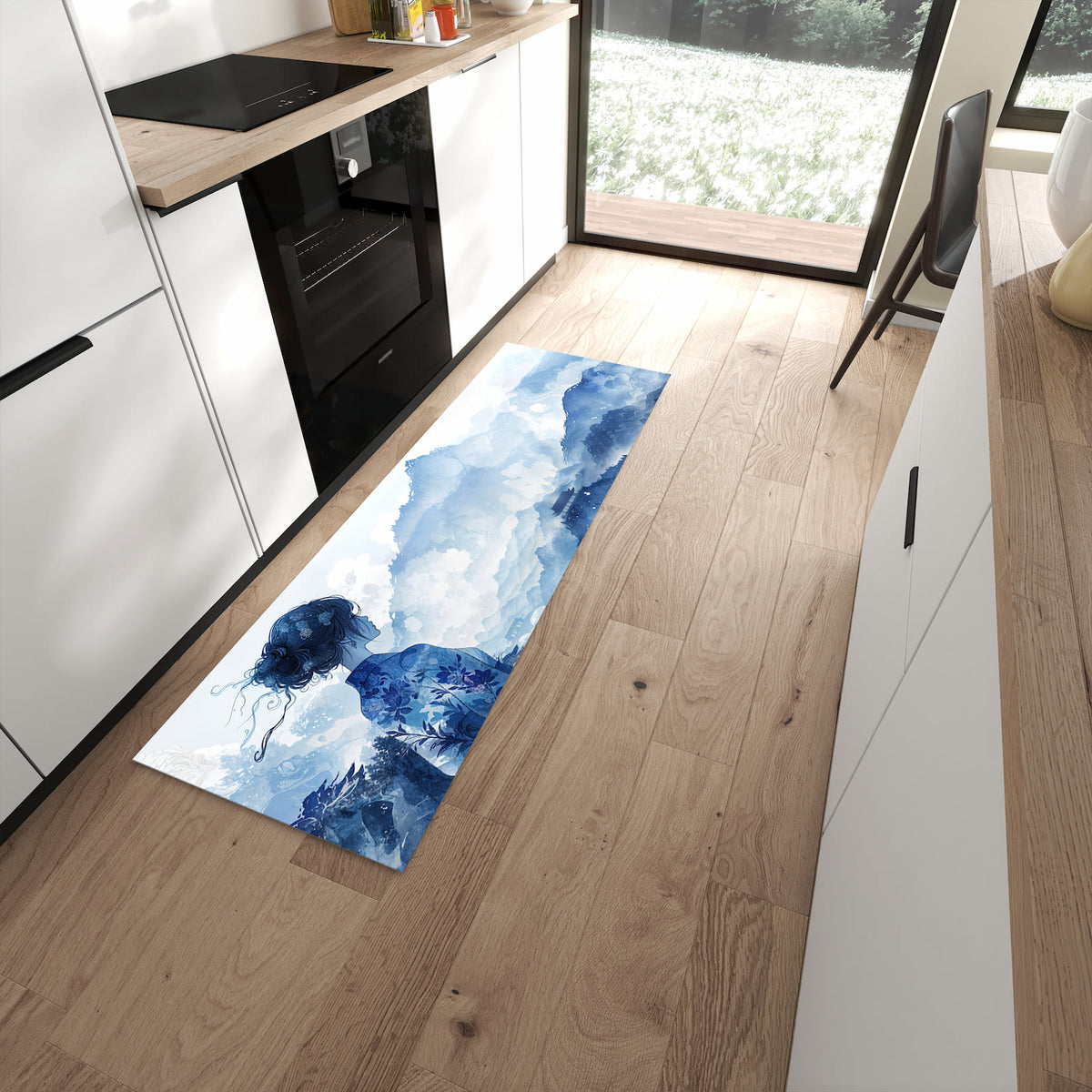 Hygienischer Küchenteppich mit Motiv Asiatische Landschaft in moderner Küche - waschbar