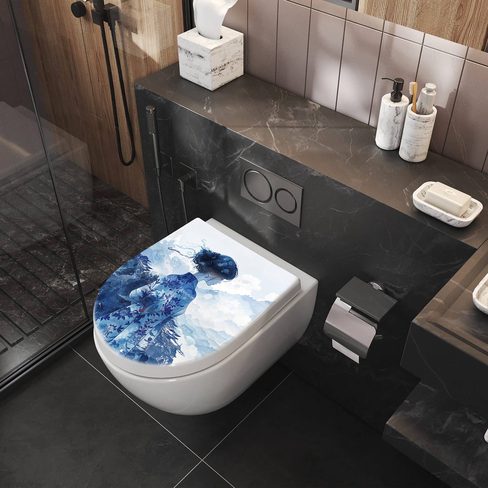 WC-Sitz mit Absenkautomatik Asiatische Landschaft