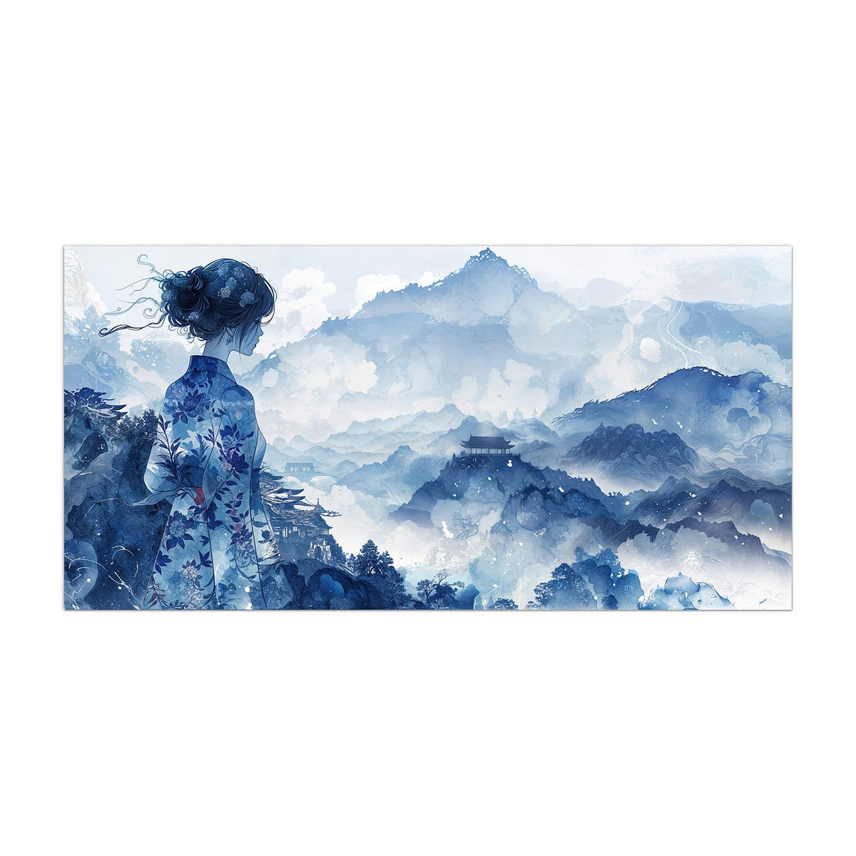 Küchenrückwand aus Glas Frau im Kimono im Hochformat, Motiv bildfüllend von vorn