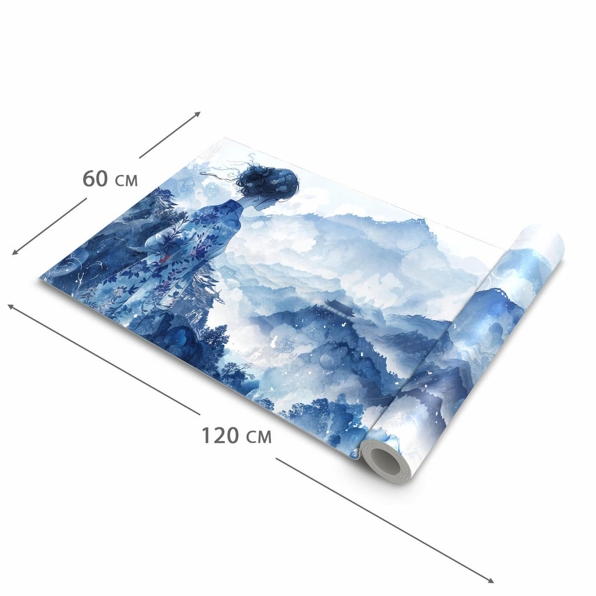 Pflegeleichter dünner Küchenteppich mit Motiv Asiatische Landschaft in der Grösse 80x300 cm