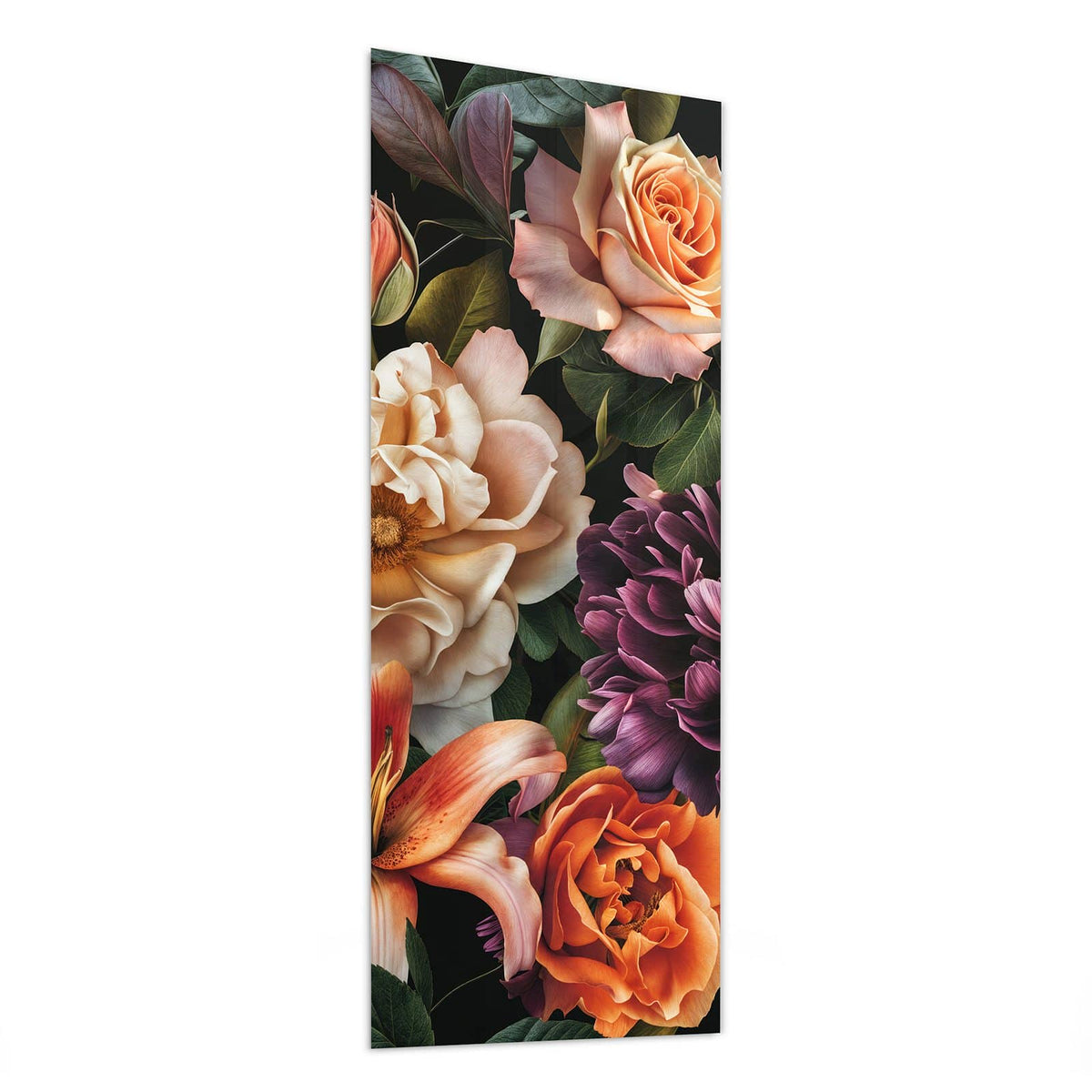 Glasbild Lilien und Rosen von der Seite, 4 mm Echtglas